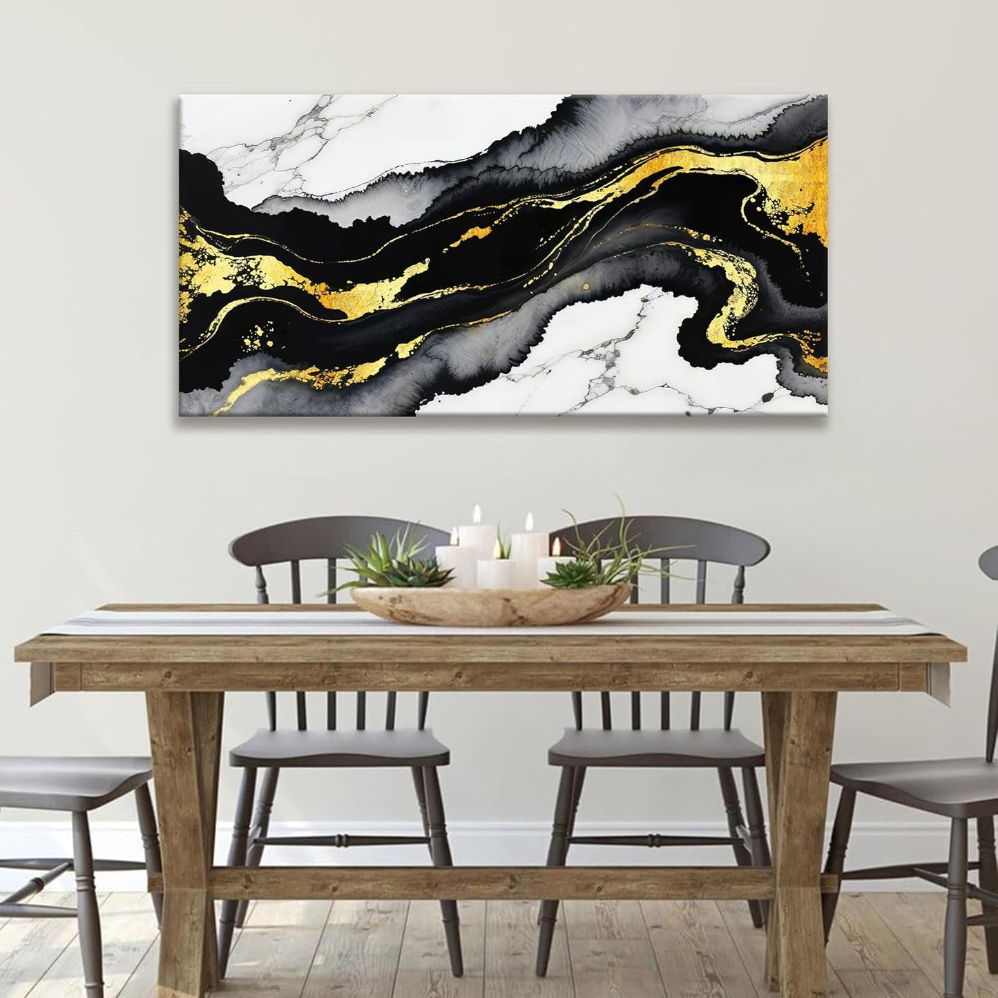 TAIJXAGSG Abstract Black And Gold Wall Art For Living Room Artwork Canvas Art Wall Decor Marble Texture Modern Canvas Prints Pictures Abstract Wall Decor For Home Hotel Decoration 24x48 Inch