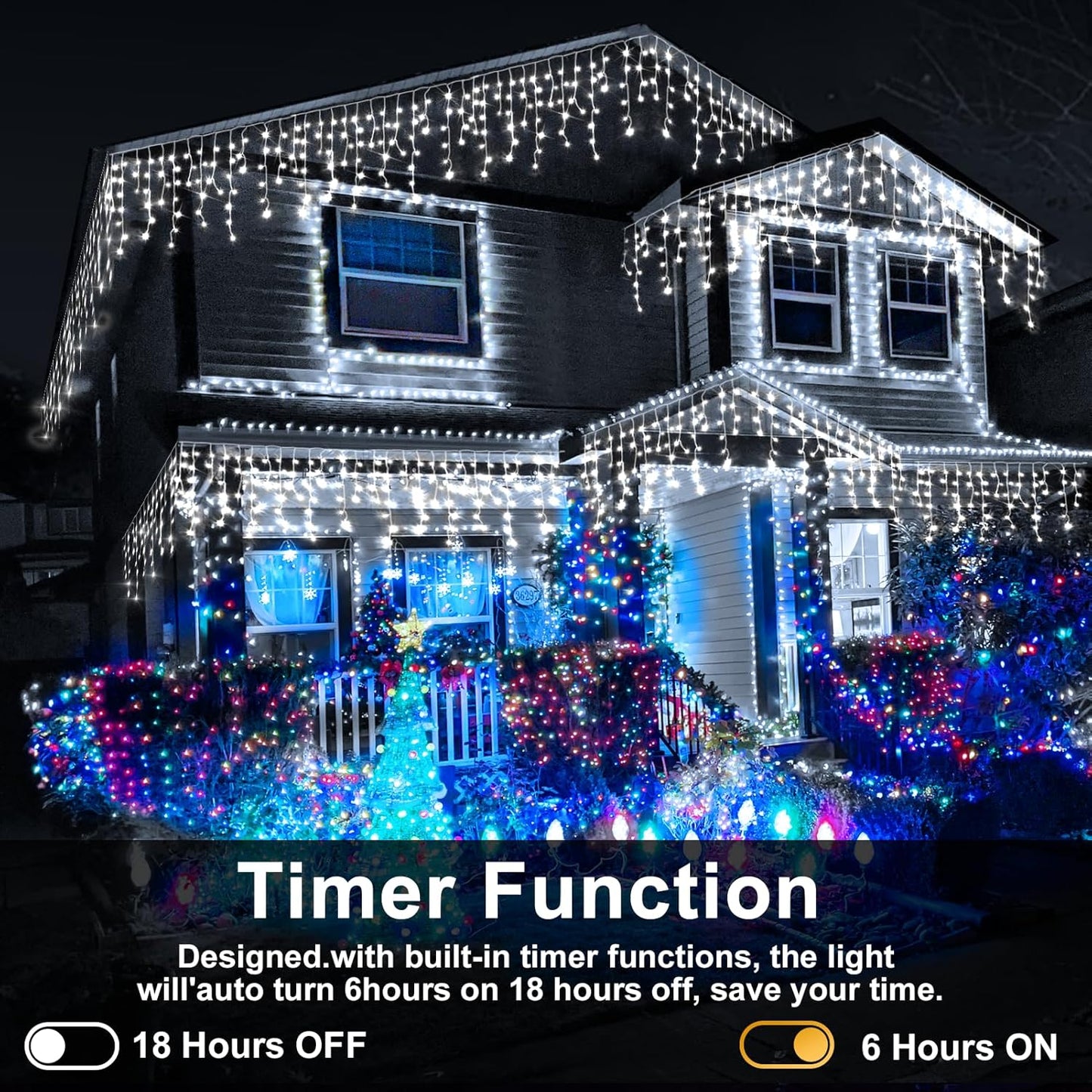 Christmas Lights Outdoor, 164FT 1600 LED Ice Lights for Outside with 320 Drops, 8 Modes Timer Memory Function, IP44 Waterproof Ice String Lights for Christmas Party Eaves Yard Decor (Cool White)