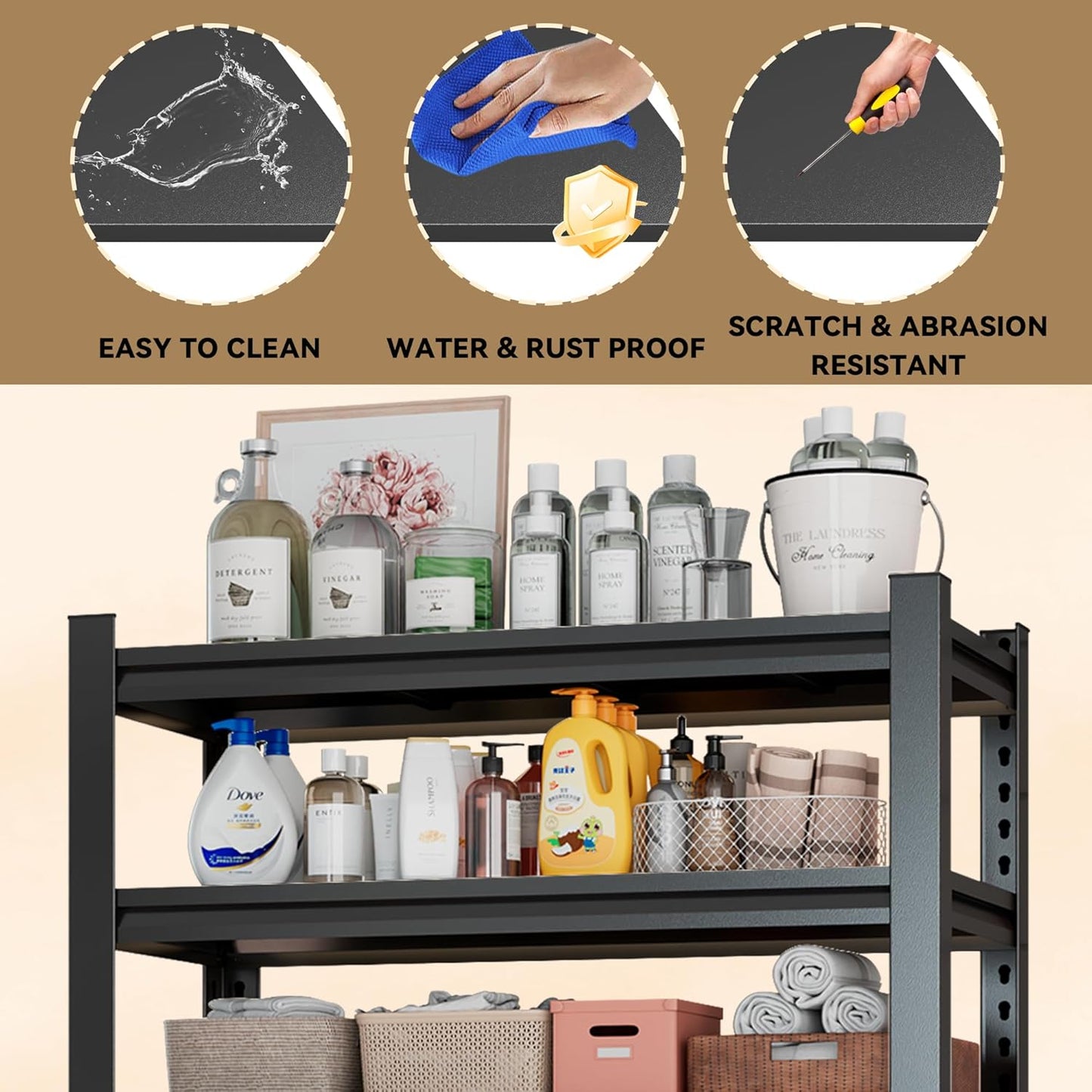 Over Washer and Dryer Shelves,4 Tiers Laundry Room Standing Shelf,Laundry Room Storage Organization,Adjustable Metal Shelving Unit,35" W x 12" D x 63" H, Black