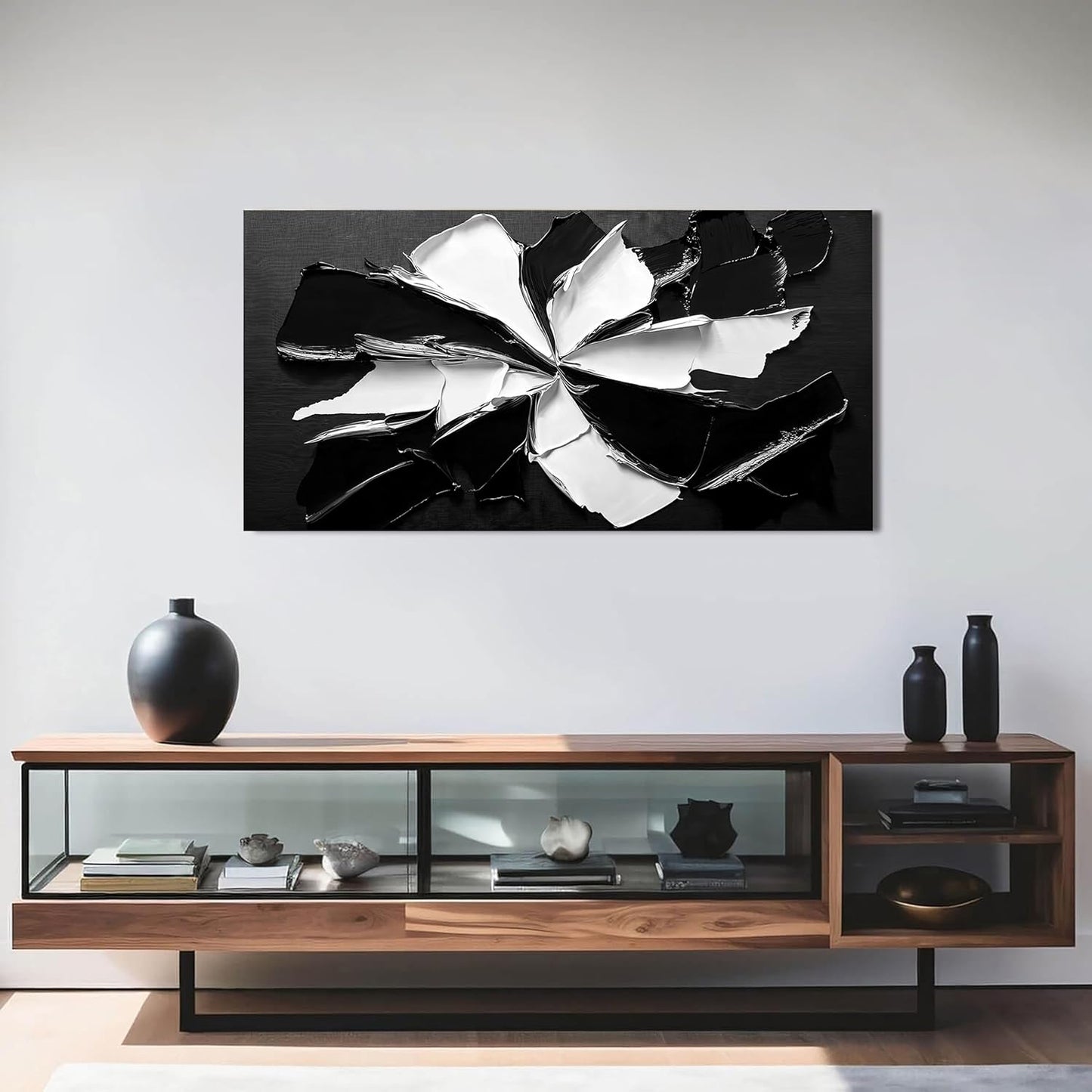 Abstract Wall Art Decoration Modern Wall Art Pictures for Living Room Abstract Canvas Art Wall Decor Minimalist Black and White Wall Art Prints Flowers Artwork for Walls Office Home Decor 20"X40"