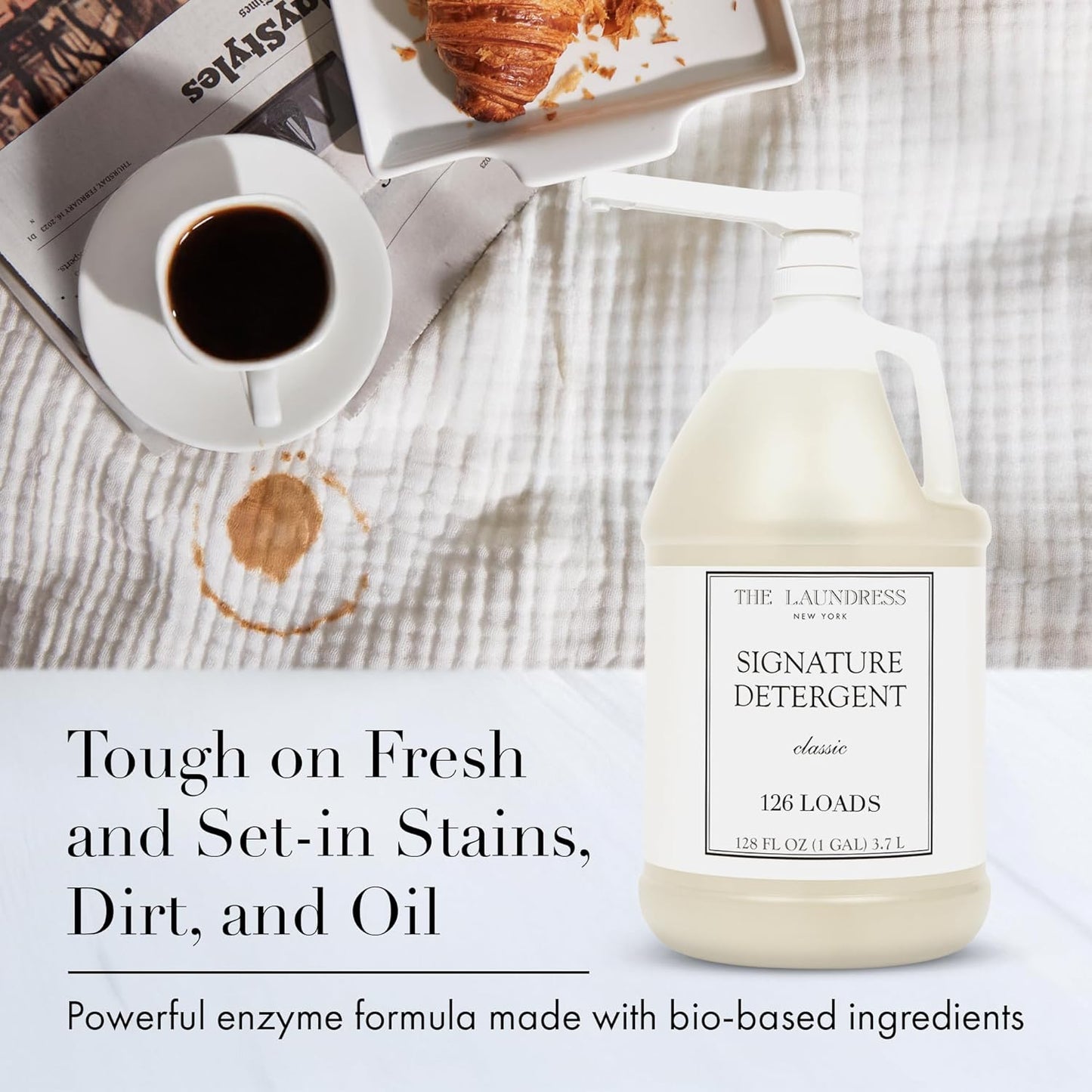 The Laundress Luxury Laundry Detergent, Gallon Pump, 126 Loads, Scented Signature Classic Fragrance, Concentrated Triple Enzyme Deep Cleaning and Targeted Stain Remover, 96% USDA Biobased Product