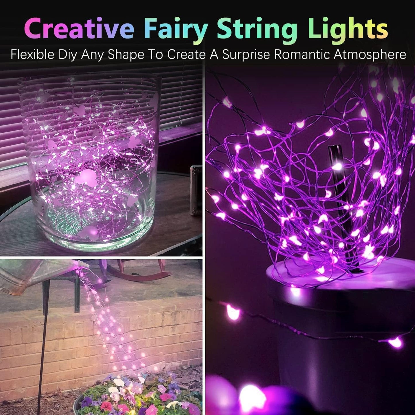 2 Pack 100LED Battery Operated Fairy Lights with Remote, 8 Modes LED String Lights with Timer, Dimmable, Memory Function, Waterproof Twinkle Lights for Outdoor Indoor Christmas Decor(Purple)