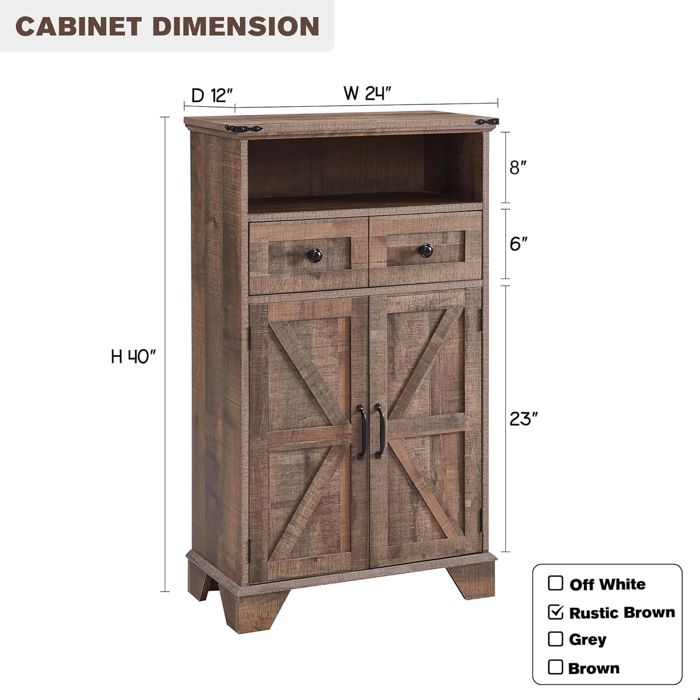Bathroom Floor Cabinet, Farmhouse 24" Wide Cabinet with Drawer, Adjustable Shelf, Barn Doors, Cabinets for Bathroom, Kitchen, Living Room, Rustic Brown