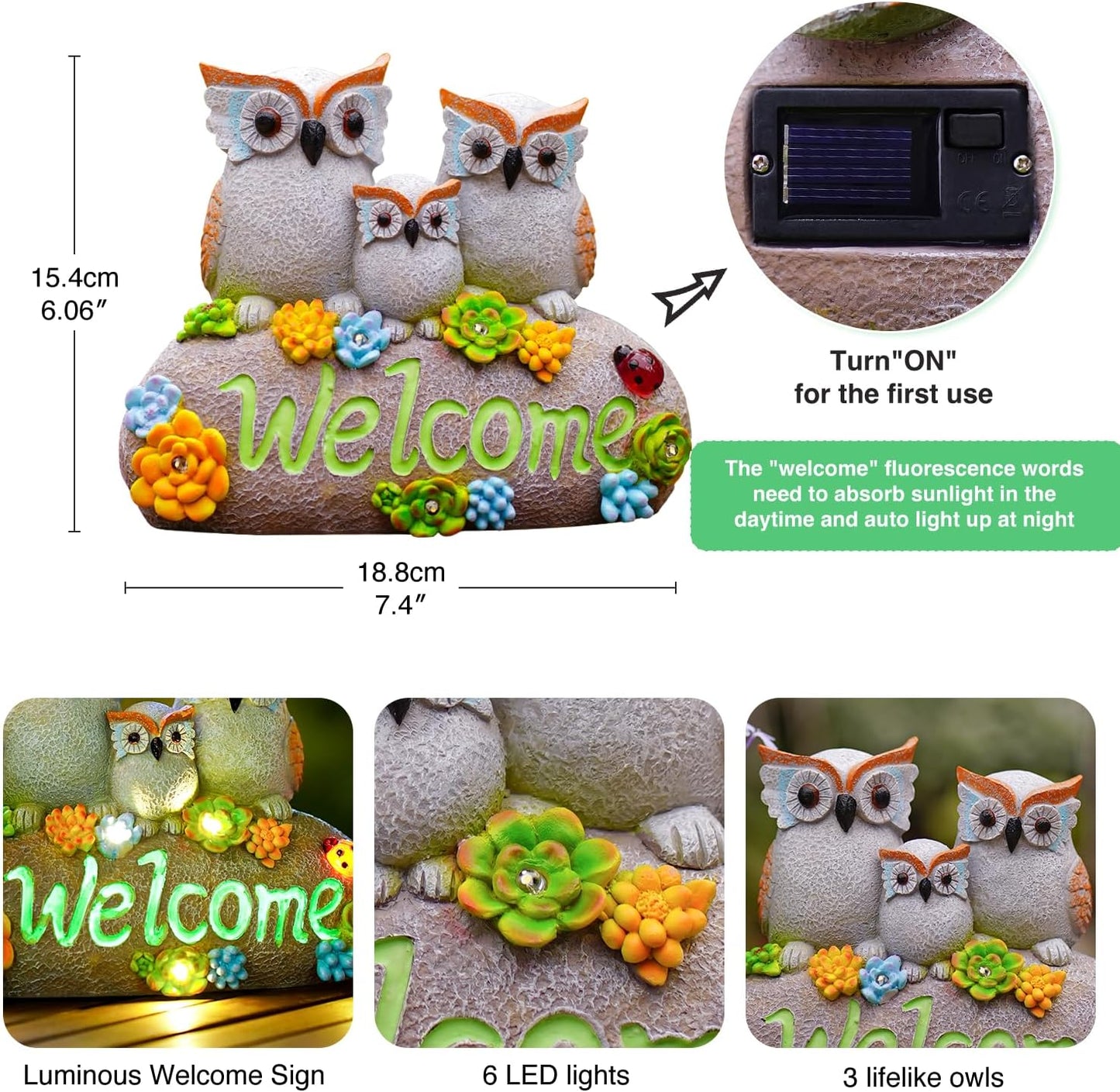 Nacome Solar Owl Statues for Garden Decor: Welcome Sign Outside Lawn for Patio/Balcony/Yard Art/Lawn Ornament House Warming Gifts for Mom/Women