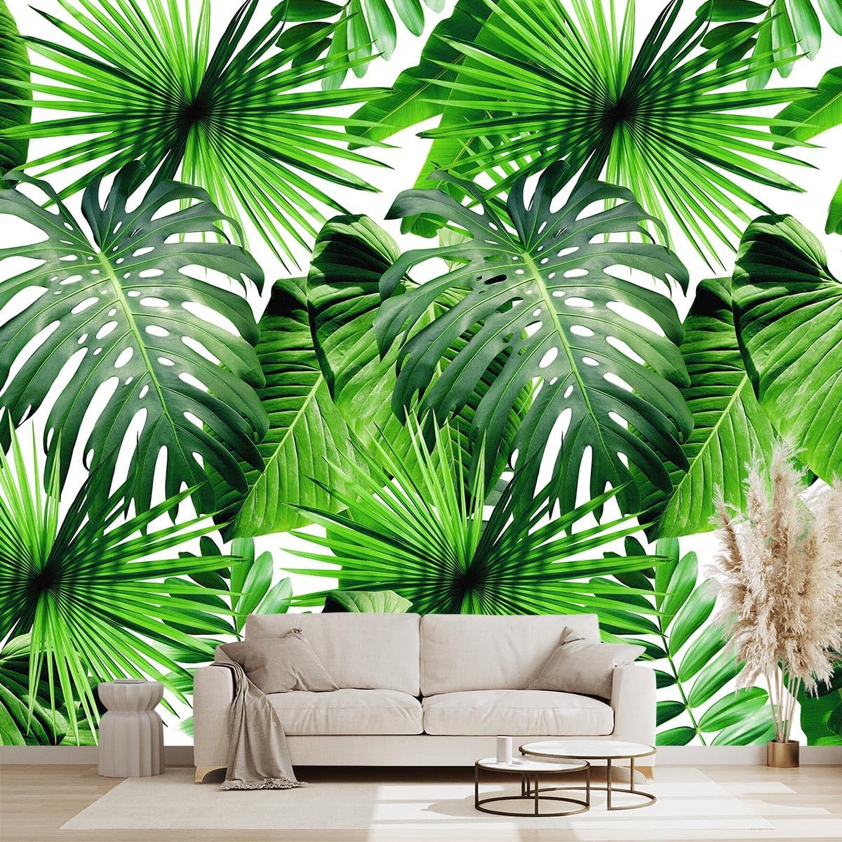Tropical Green Botanical Leaf Wallpaper Bedroom Plant Mural Room Decor Living Room tv Background Large Wall Mural - 160"x108" (Not Peel and Stick)