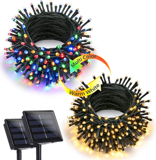 Joomer Color Changing Christmas Lights, 2 Pack Total 144FT 400 LED 12 Modes Solar String Lights Waterproof Twinkle Fairy Lights for Garden Yard Patio Christmas Decoration (Warm White to Multicolor)
