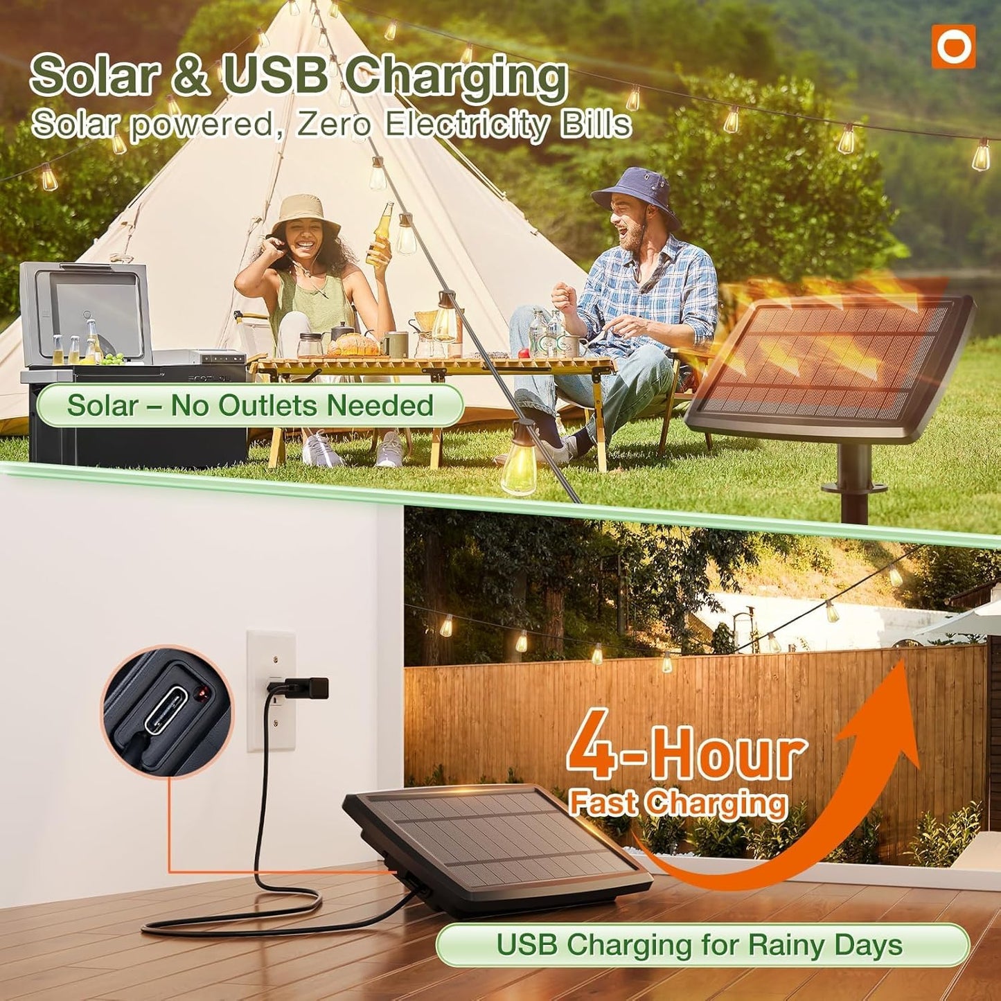 addlon 54(48+6) FT Solar String Lights Waterproof,Patio Lights Solar Powered with Remote& USB Port 24+2 LED Shatterproof Bulbs 3 Lighting Modes Outdoor Lights for Camping Backyard Garden