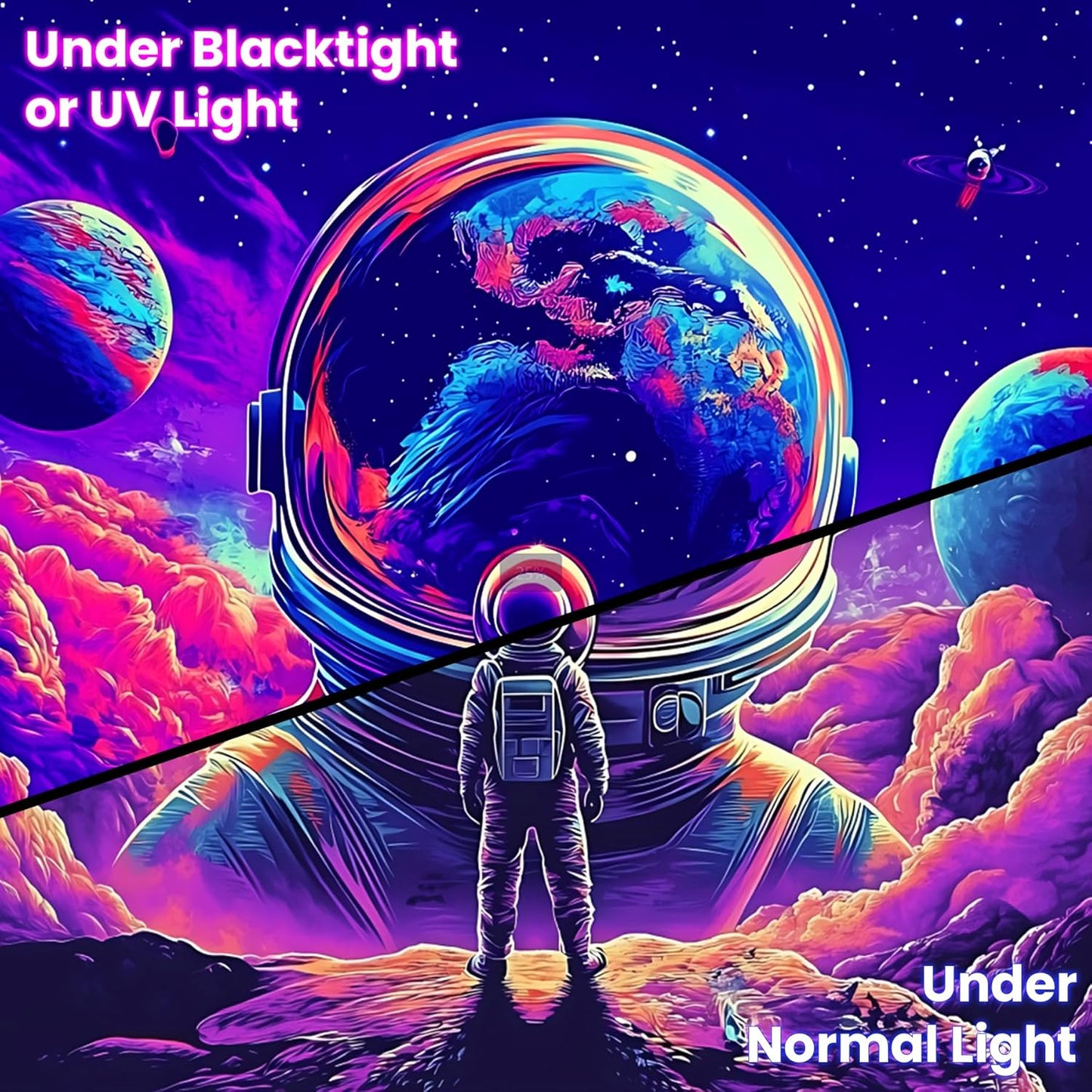 BVBOX Astronaut Space Blacklight Tapestry 79"x59", UV Reactive Astronaut Universe Planet Glow in Dark Tapestries, Black Light Neon Upright Poster Wall Hanging Backdrop Decor for Bedroom Living Room