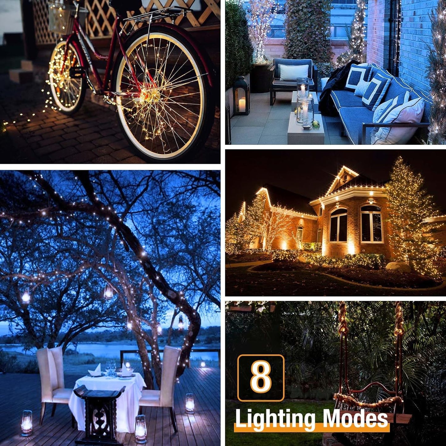 2 Pack Solar String Lights Outdoor - 160LED 66FT Solar Fairy Lights Outside Waterproof 8 Modes, Copper Wire Solar Powered Twinkling Lights for Tree Garden Patio Christmas Wedding Party Decorations