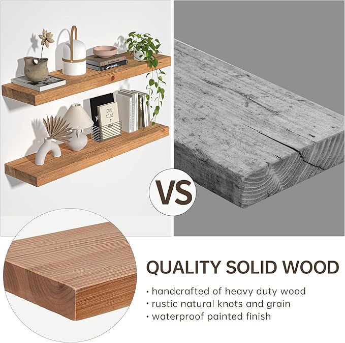 Floating Shelves for Wall, USA-Sourced Fir Wood 55 Inch Wall Shelves Set of 1, Natural Rustic Solid Wooden Floating Shelves Wall Mounted, Nursery Book Storage Shelf, Display Shelf for Bathroom