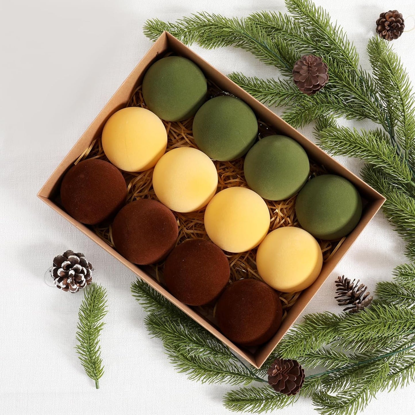 Christmas Ornaments Set of 12, 3.15" Flocked Velvet Balls with Hand Painted Designs, Elegant Christmas Tree Decorations in Gift Box