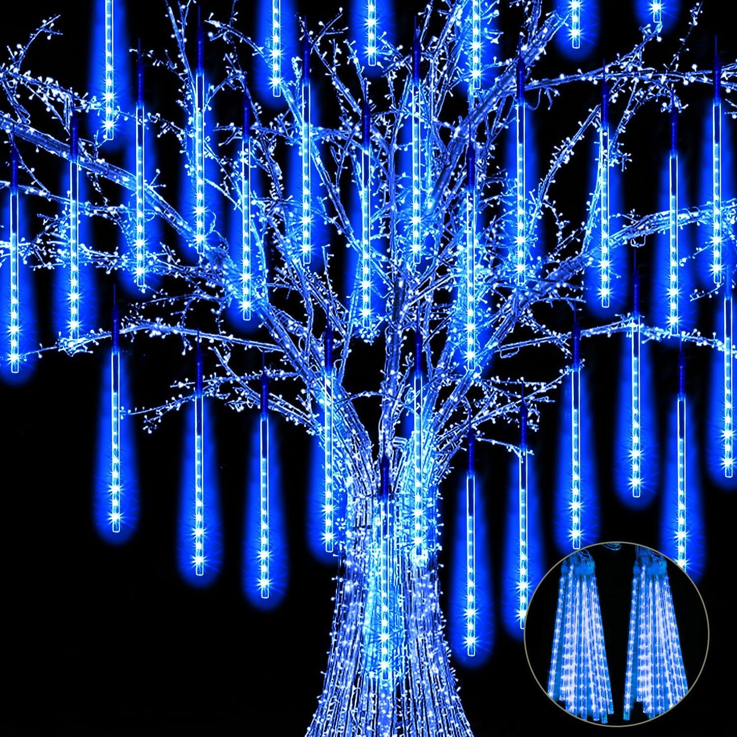 【2 Pack】 Christmas Lights Meteor Shower Rain Lights 20inch, Totally 20 Tube 720 LEDs Icicle Lights Outdoor Raindrop Lights for Xmas Halloween Wedding Party Tree Holiday Decoration,Blue