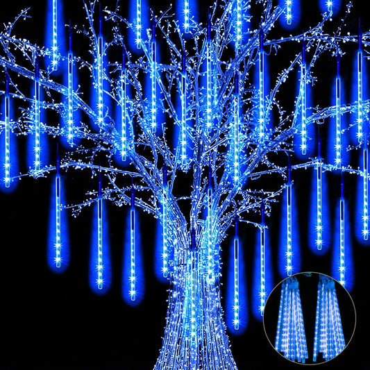 【4 Pack】 Christmas Lights Meteor Shower Rain Lights 12inch, Totally 40 Tube 960 LEDs Icicle Light Outdoor Raindrop Light for Xmas Halloween Wedding Party Tree Holiday Decoration, Blue