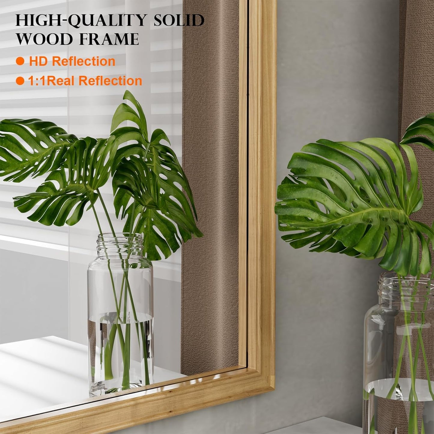 WallBeyond Wood Bathroom Mirrors for Wall Mounted, 24" x 36" Rustic Wood Frame Wall Mirrors Decorative for Living Room or Bedroom Vanity Mirror (Natural Color)