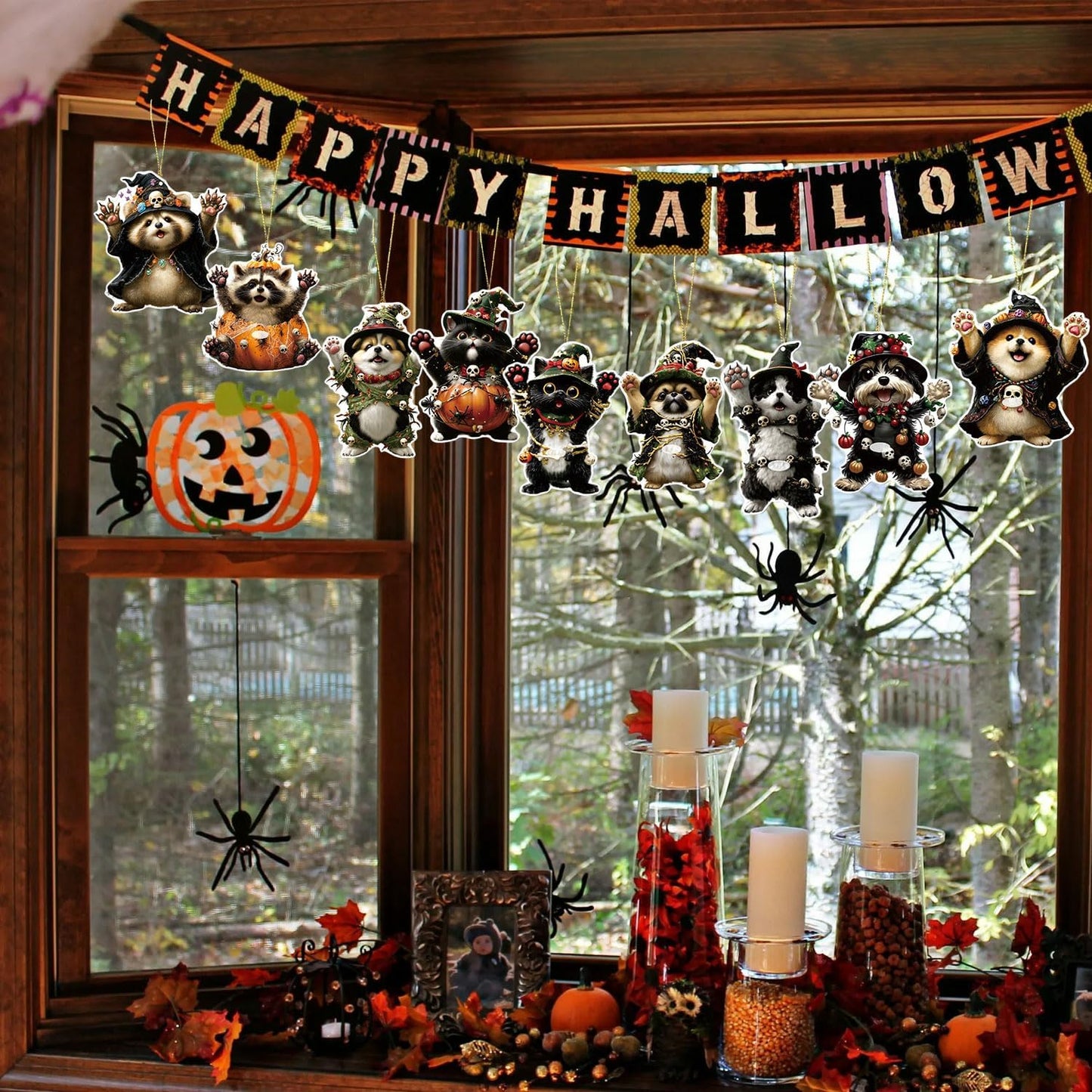 Halloween Tree Decoration,9 Pcs Funny Raccoon Acrylic Pendant, Terror Cartoon Animal Halloween Accessories, Funny Cartoon Christmas Tree Hanging Ornaments for Indoor Outdoo