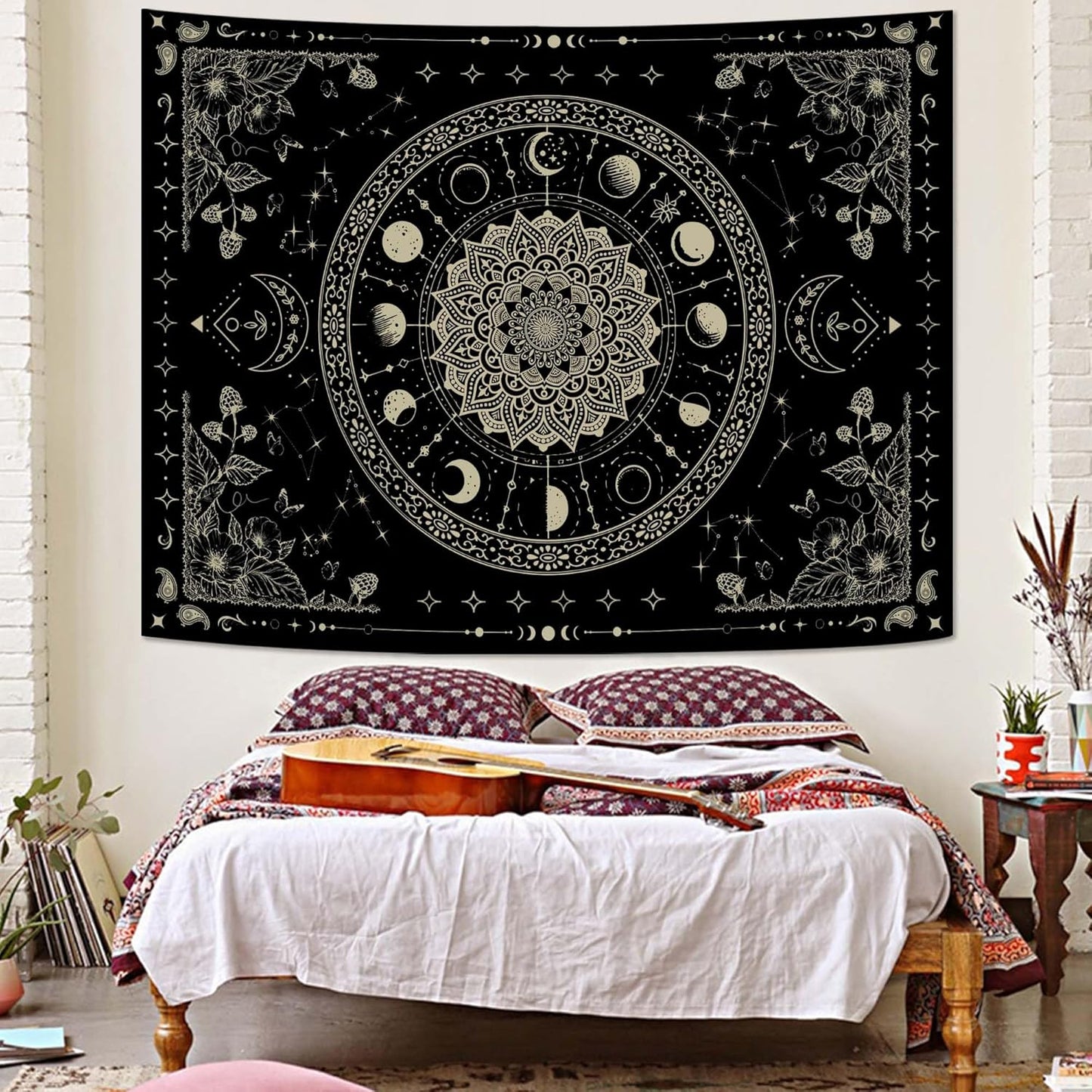 Lunerfex Mandala Moon Tapestry Boho Tapestry for Bedroom Black Tapestries Wall Hanging Living Room Wall Art and Home Decor 44x60
