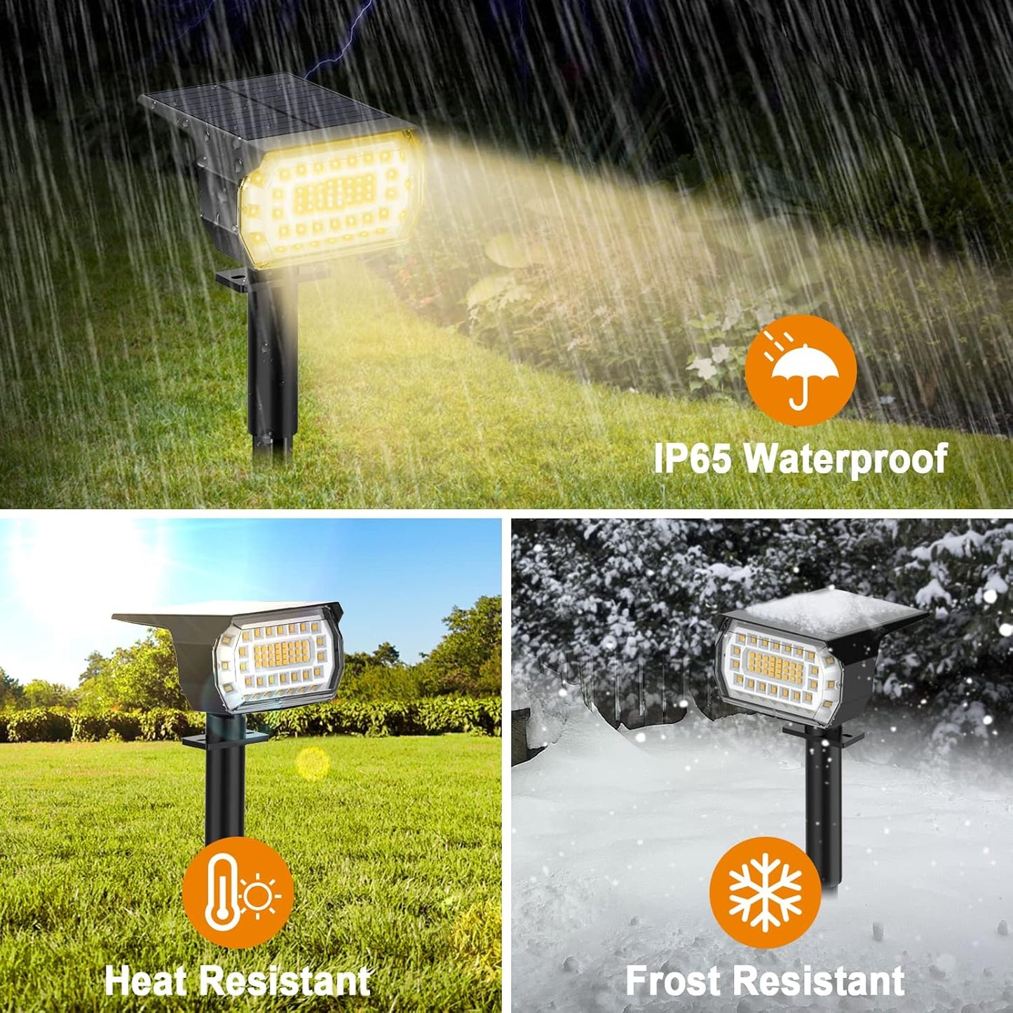 LANSOW Solar Spot Lights Outdoor, [2 Pack/57 LED] 2-in-1 Solar Landscape Spotlights, 3 Modes IP65 Waterproof Dusk to Dawn Solar Powered Flood Wall Lights for Outside Yard Garden Path(Warm White)
