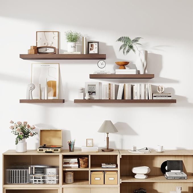 36 Inch Floating Shelves, 11.6 Inch Deep Floating Shelves for Wall, Floating Shelf with Invisible Brackets, Deep Shelves for Bathroom, Bedroom, Living Room, 2 Pack, Walnut