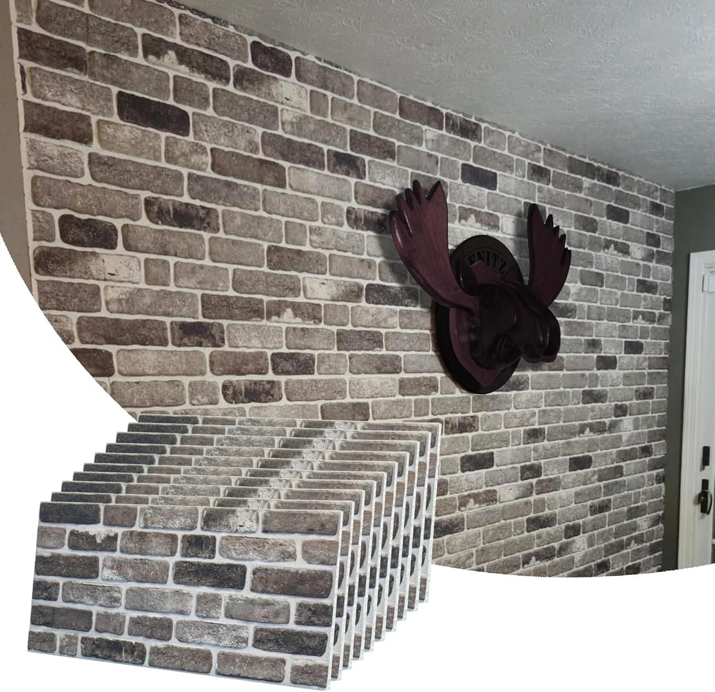 Dundee Deco 3D Wall Panels Faux Brick - Cladding, Grey Black Stone Look Wall Paneling, Styrofoam Facing for Living Room, Kitchen, Bathroom, Balcony, Bedroom, Set of 10, Covers 53 sq ft