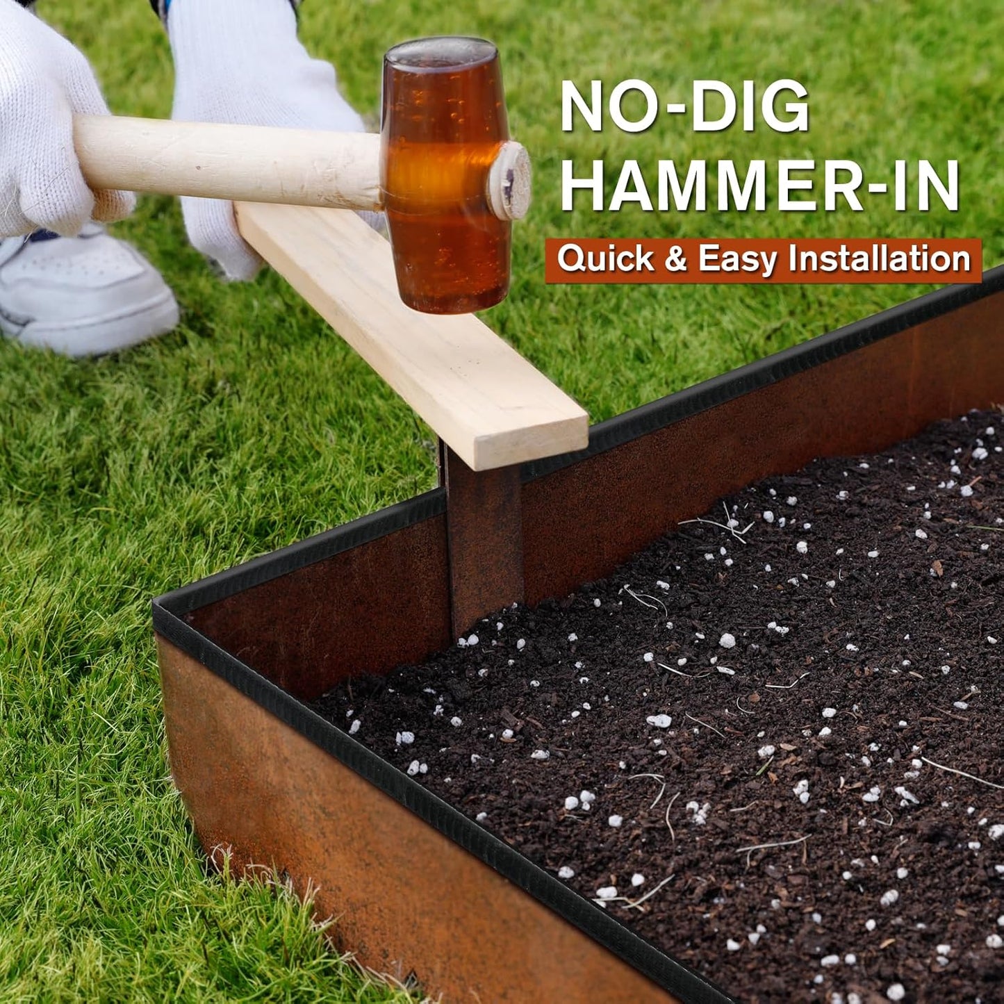 Worth Garden 6-Pack Cor-Ten Steel Landscape Edging with Black Protection Strips - Rust Patina Finish 40" L x 5.5" H (20Ft Total) - Hammer-in 14-Gauge Metal Corten Lawn Yard Edging Border w/ 7 Clips