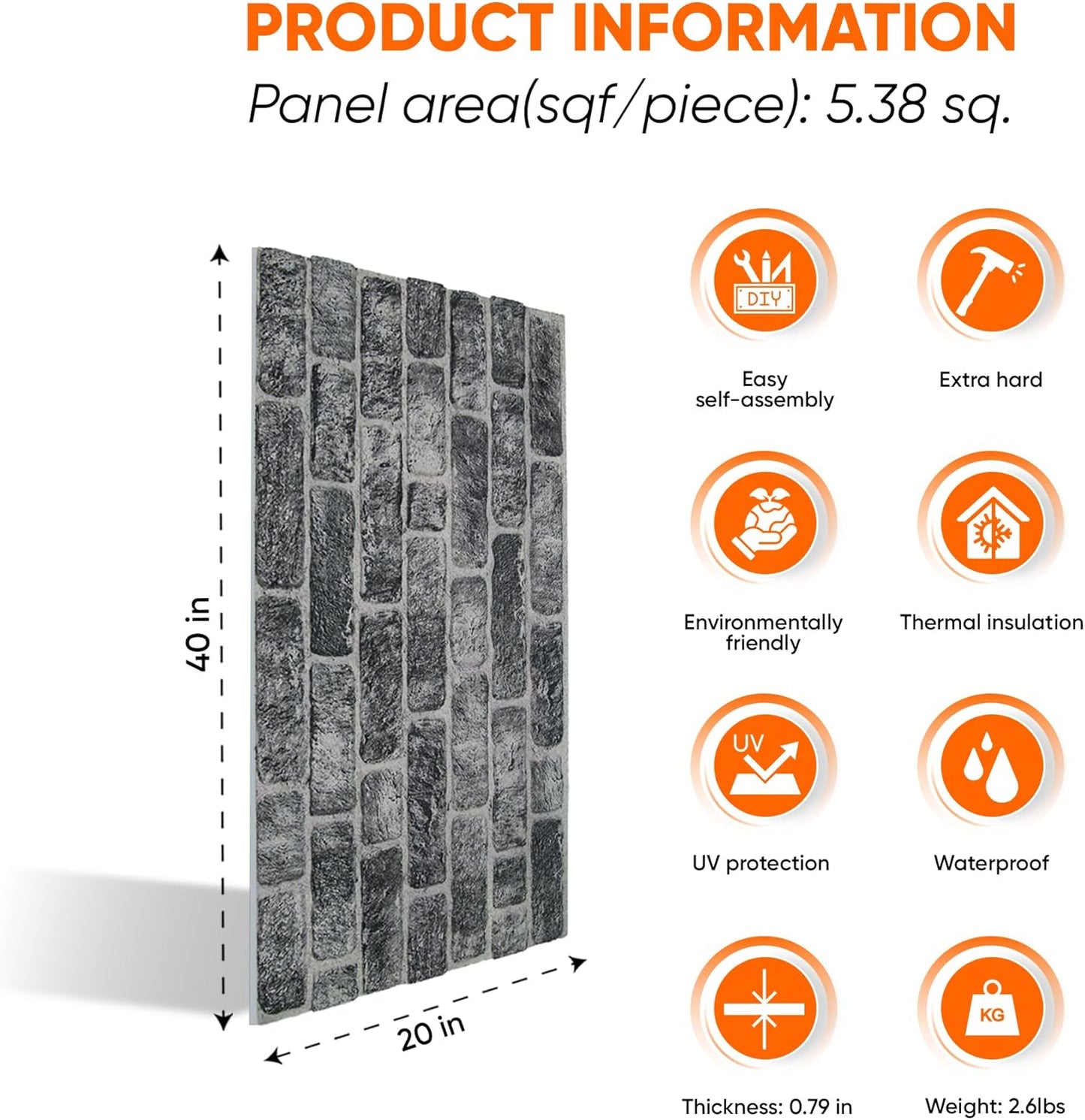 IZODEKOR 3D Wall Panels Brick Effect - Cladding, Stone Look, Styrofoam Facing for Living Room, Kitchen, Bathroom, Balcony, Bedroom and Back of Counter | Old Town (3 Piece Panel) | Covers 16 sq ft