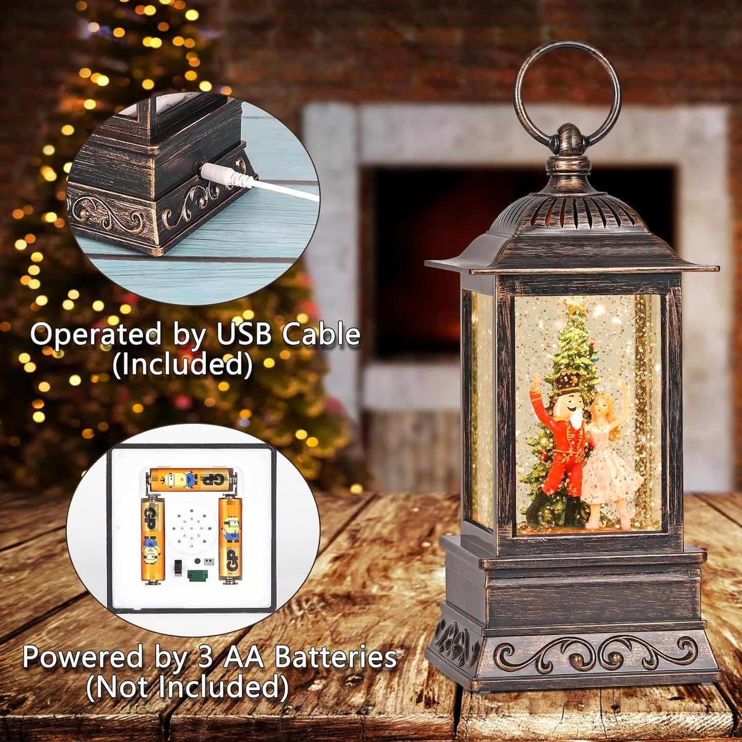 Christmas Snow Globe Nutcracker Lantern, Glitter Lighted Christmas Decorations for Home with Music, Light Up Snowglobe Christmas Décor