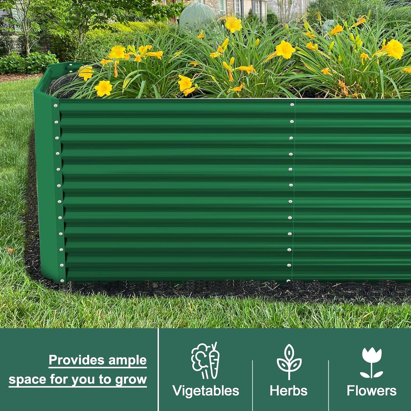 Land Guard 6x3x3ft Rectangular Galvanized Raised Garden Beds, Large-Capacity Metal Planter Box Outdoor, Durable Deep Raised Garden Bed 3ft Tall, Raised Beds for Gardening Vegetables, Forest Green