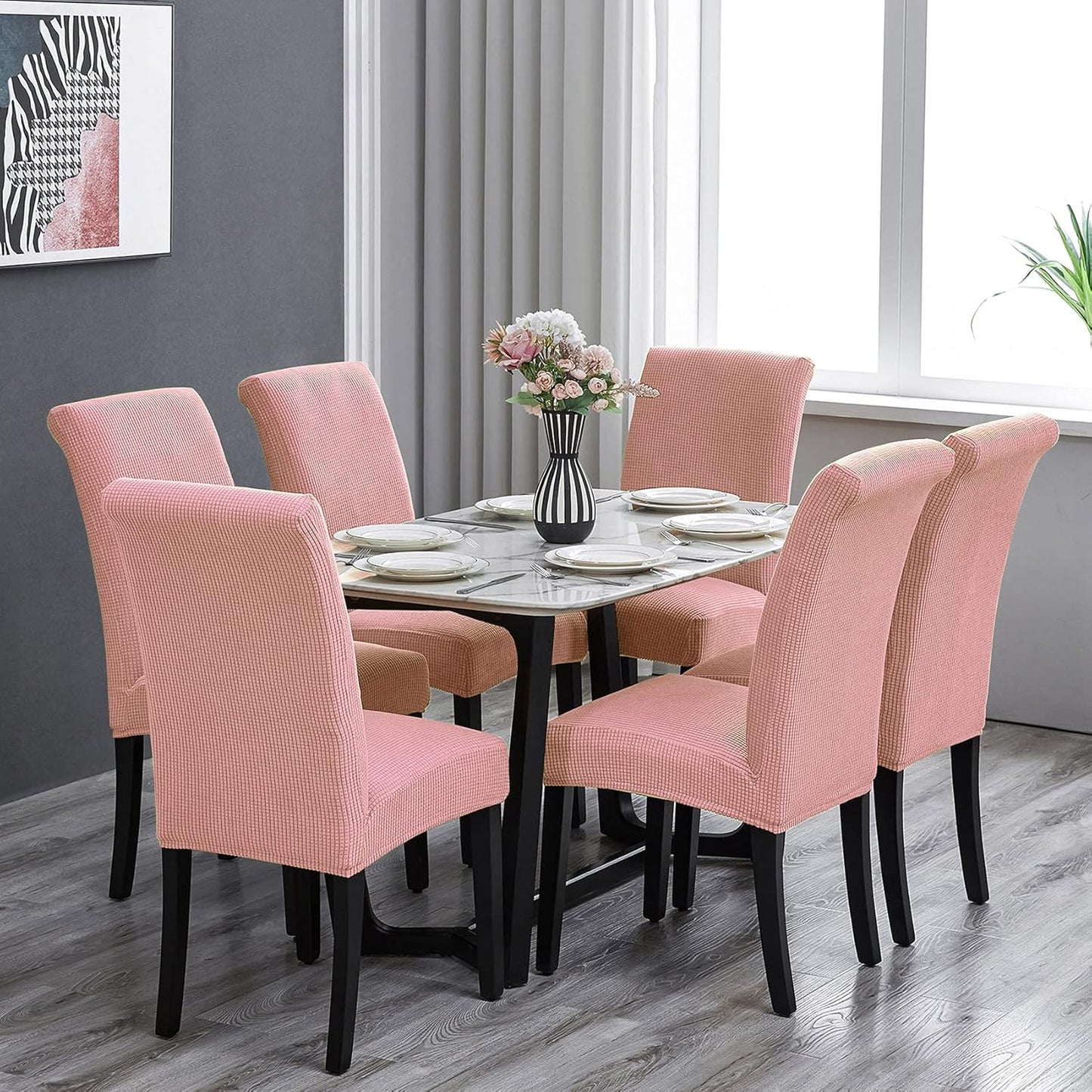 Howhic Stretch Chair Covers for Dining Room Set of 4, Removable Washable Dining Room Chair Covers, Dining Chair Slipcovers Seat Protector, Great for Home Decor and Banquet (Dusty Pink, 4 Pack)