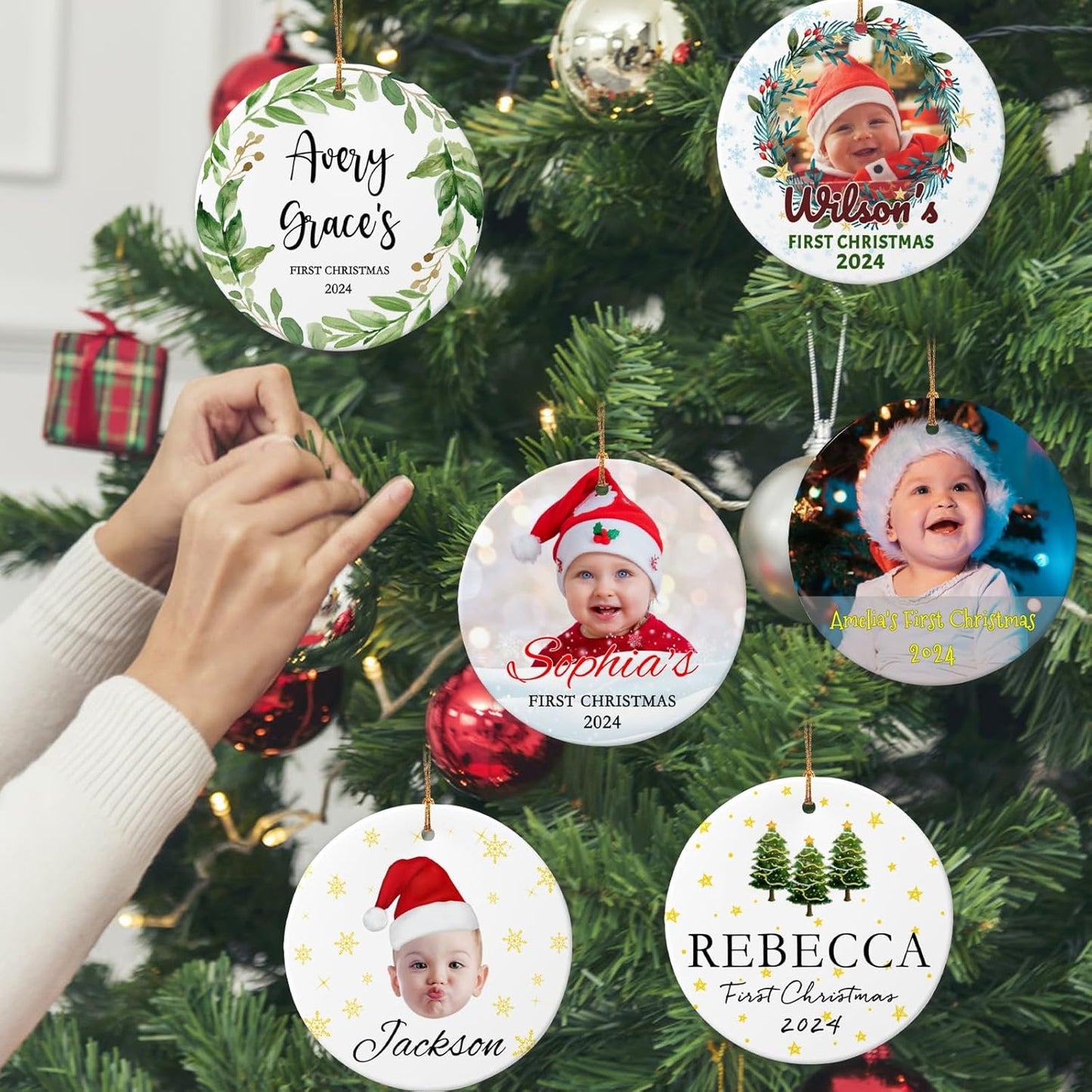 Personalized Baby Christmas Ornaments with Name 2025 Custom Babys First Christmas Name Ornaments,Double-Sided Ceramic Customized Xmas Ornaments for Christmas Tree