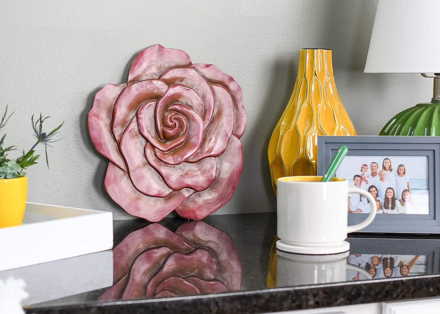 NAT & Jules Rose Flower Shaped Dimensional Indoor Outdoor 12 inch Cast Resin Decorative Garden Stepping Stone, Patio, Walkway Sculpture Yard Art, Colorful Blush