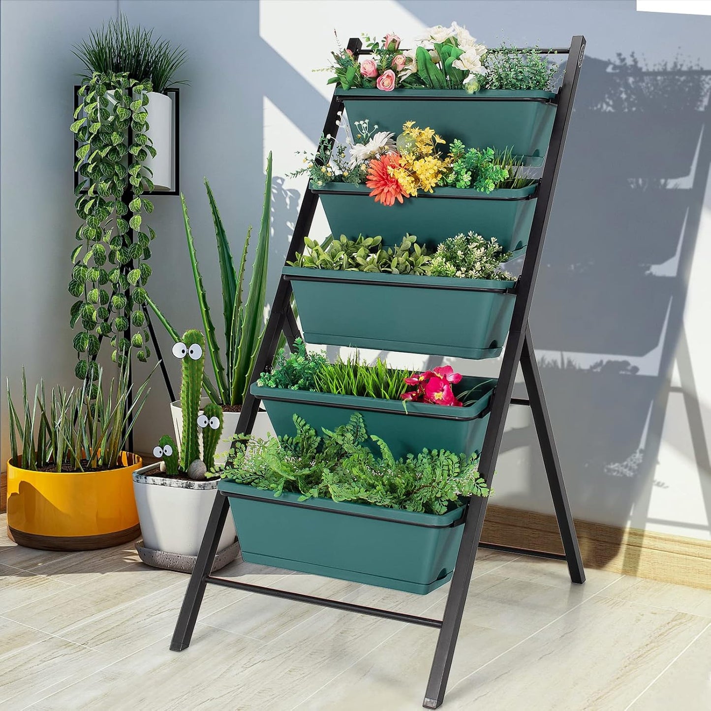 S AFSTAR 5-Tier Vertical Garden Planter, 5-Layer Raised Garden Bed with 5 Detachable Planter Boxes & Metal Frame, Indoor Outdoor Elevated Planting Containers for Flower Vegetables Fruit Herbs