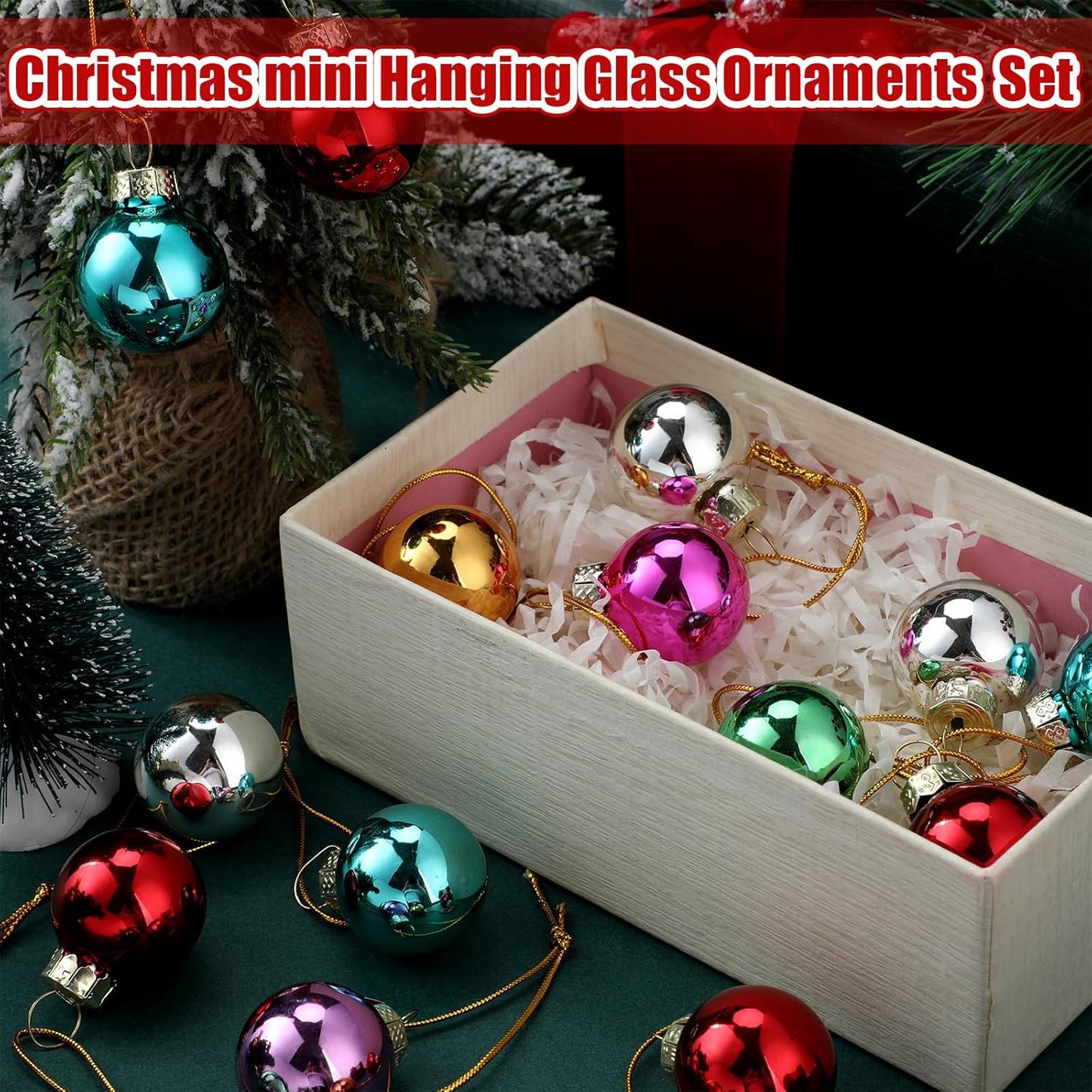 Tioncy 32 Pcs 1 Inch Mini Glass Christmas Ornaments Balls Shiny Christmas Balls Tiny Tree Hanging Decoration Small Colorful Ball Pendant for Xmas Party Supplies(Multi Colors)