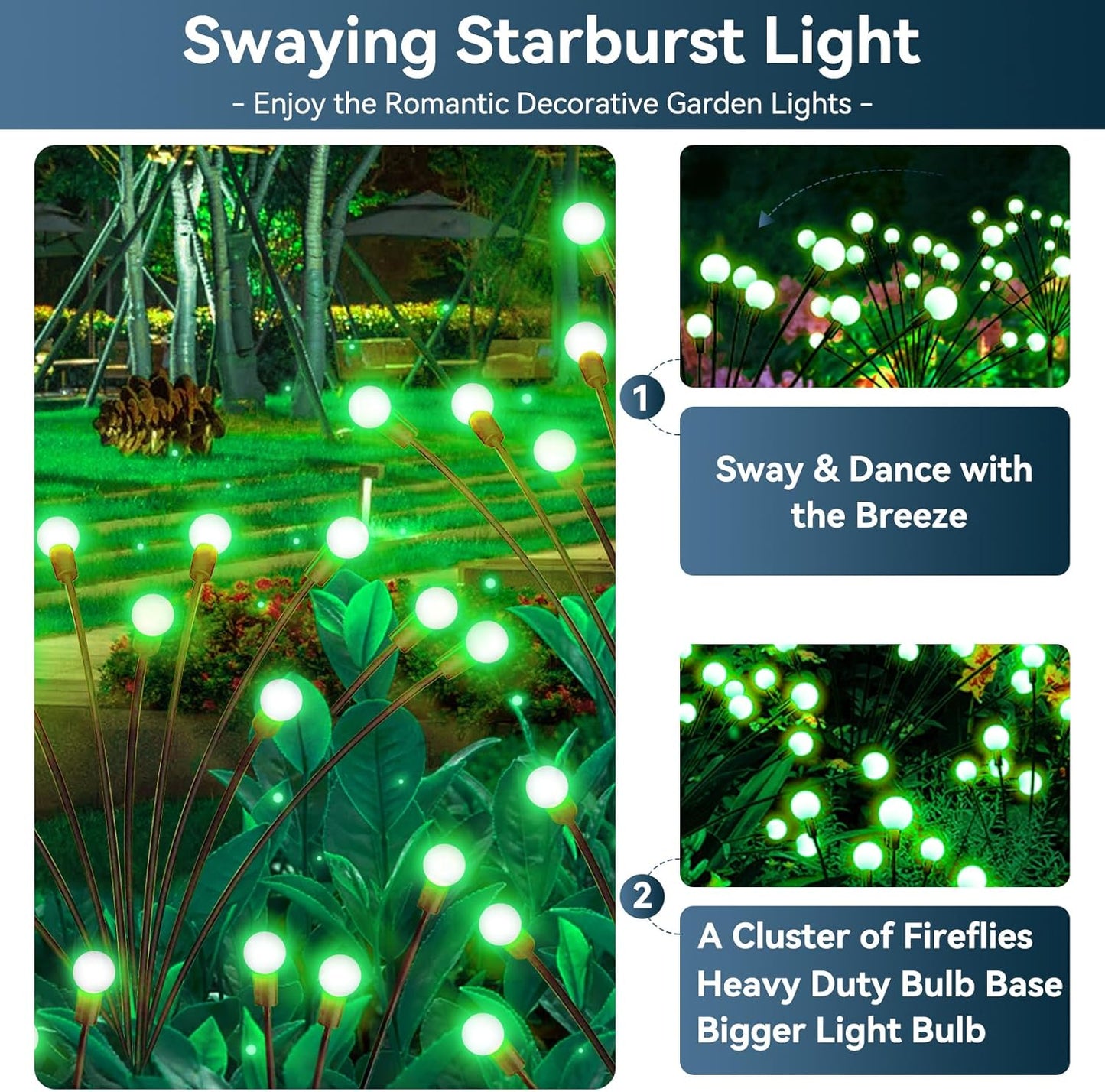 Solar Garden Lights Outdoor Waterproof, 4 Pack 32 LED Swaying Light Firefly Light Outdoor Decor Lights for Garden Gifts for Pathway Party Christmas Decoration, Green