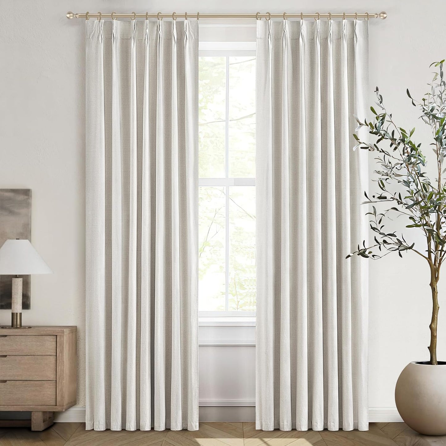 Birch Drapes 84 Inch Length 2 Panels Set, Linen Pinch Pleated Curtains for Bedroom Windows Energy Efficient Thermal Lined Rustic Country Blackout Curtains for Living Room with Rings/Pencil Pleat 7ft
