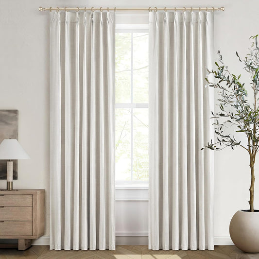 Birch Drapes 84 Inch Length 2 Panels Set, Linen Pinch Pleated Curtains for Bedroom Windows Energy Efficient Thermal Lined Rustic Country Blackout Curtains for Living Room with Rings/Pencil Pleat 7ft