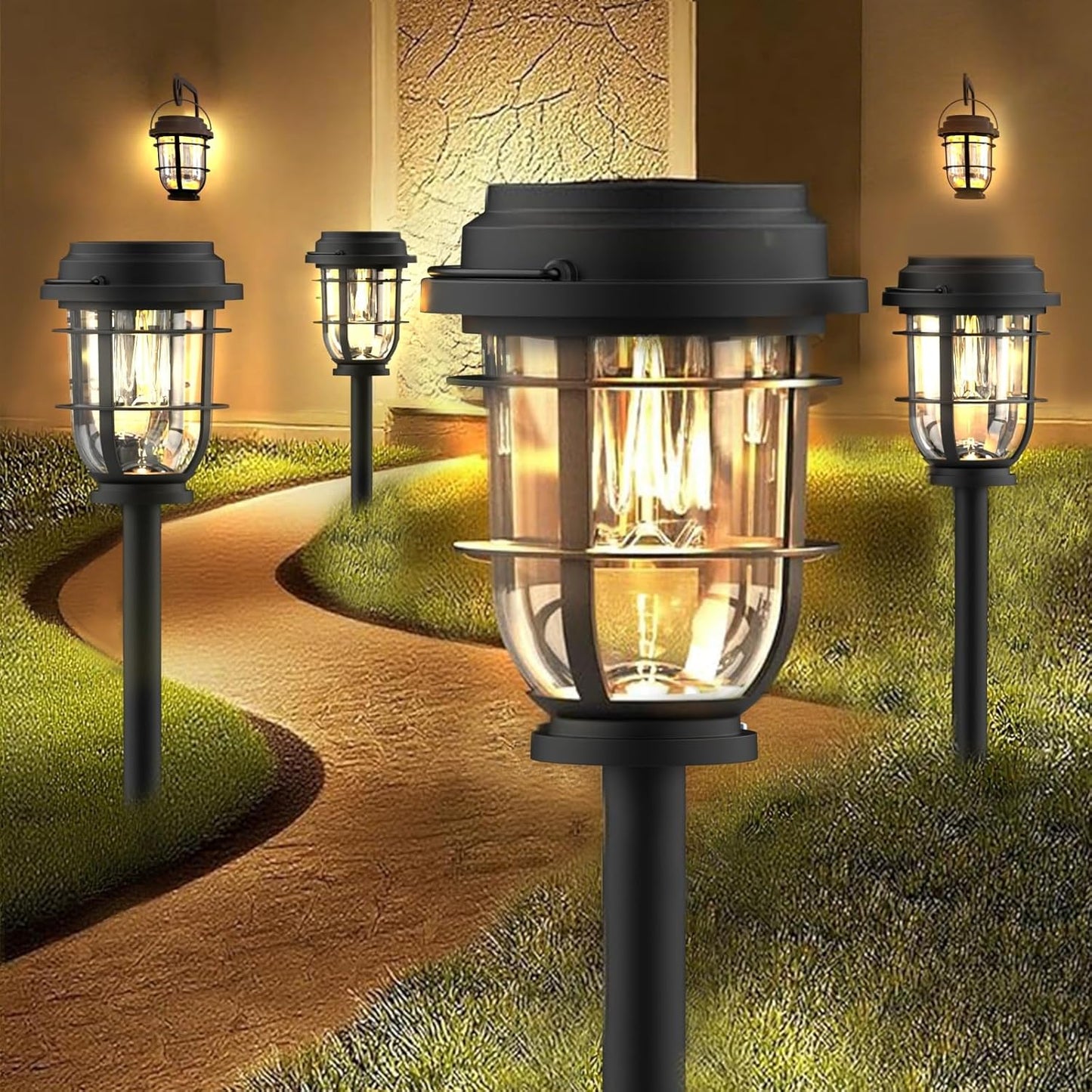 Bright Solar Pathway Lights Outdoor, 8 Pack Waterproof IP65, Auto On/Off Solar Powered Garden Lights for Yard Lawn Walkway Landscape Pool Outside - 3-in-1 Hanging, Tabletop & Stake Lighting