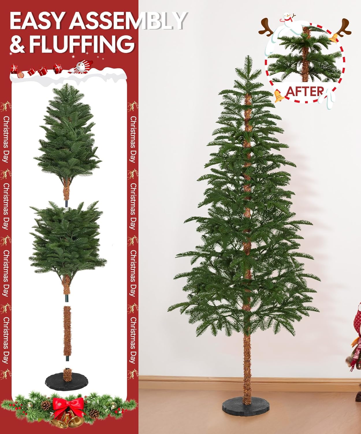 Decoway 6 FT Artificial Christmas Tree, Unlit Xmas Tree with 641 Green PE Tips for Indoor Outdoor Decorations Holiday Decor