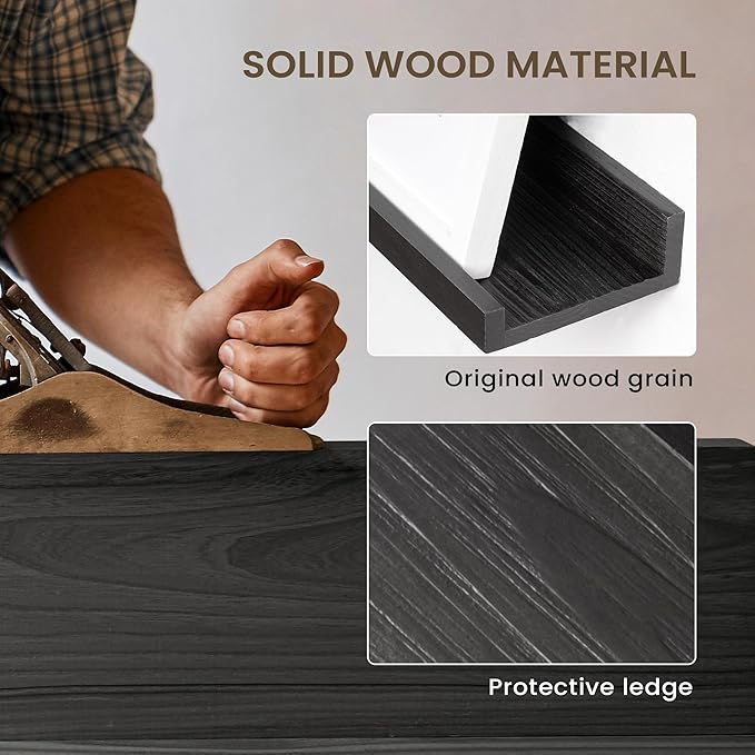 Floating Shelves for Wall, Picture Ledge Shelf 24 Inch Solid Wood Set of 2, Rustic Wall Shelves with Lip, Kids Bookshelf, Photo & Picture Live Edge Floating Shelves for Bedroom, Living Room, Kitchen