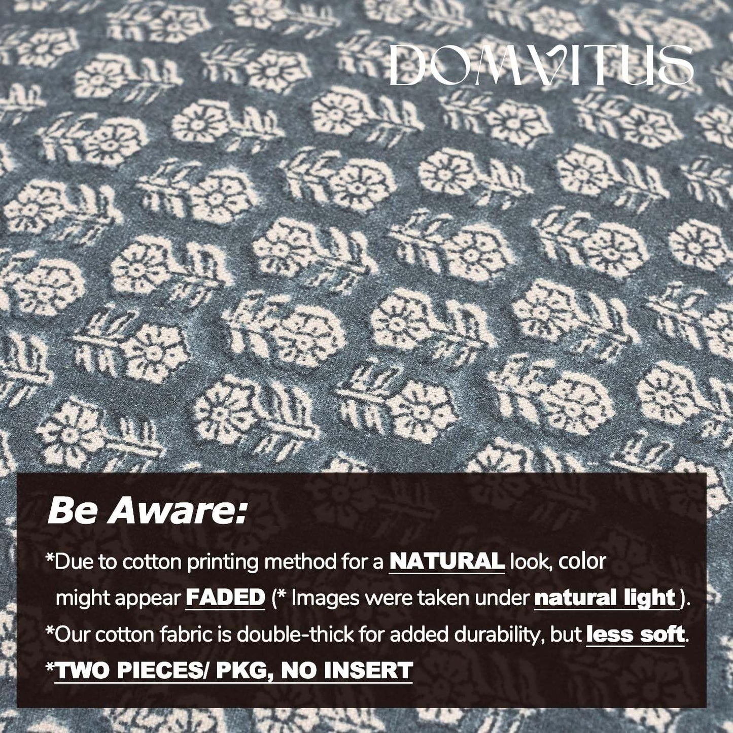 DOMVITUS Floral Pillow Covers Set of 2, Throw Pillow Covers 18x18, Floral Print Neutral Accent Decorative Pillow Covers for Living Room, Bed, Dusty Blue