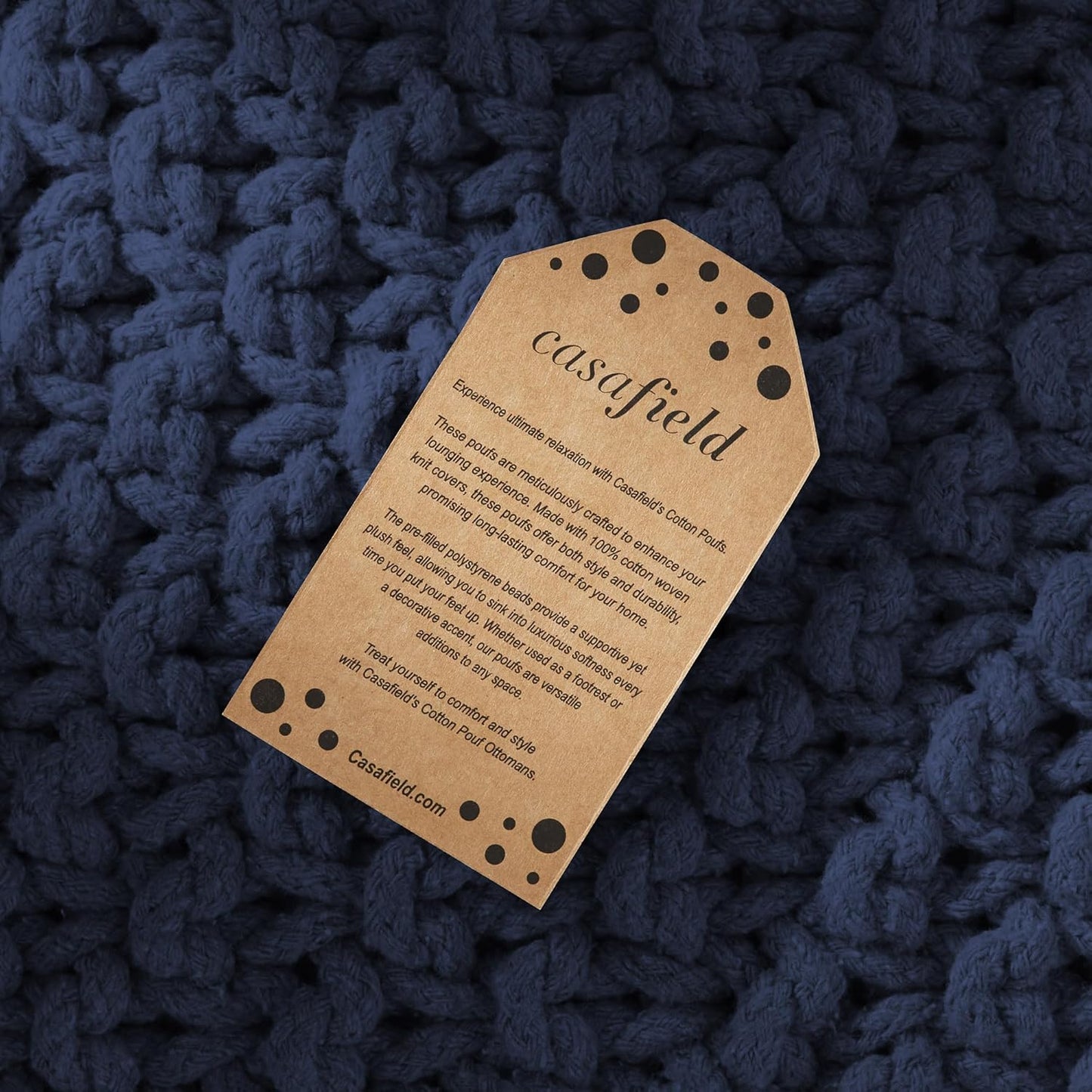 Casafield Square Pouf Ottoman, Navy Blue 18.5" W x 18.5" D x 14.5" H Cotton Knit Foot Stool - Boho Floor Pouffe for Living Room, Bedroom, Home Office