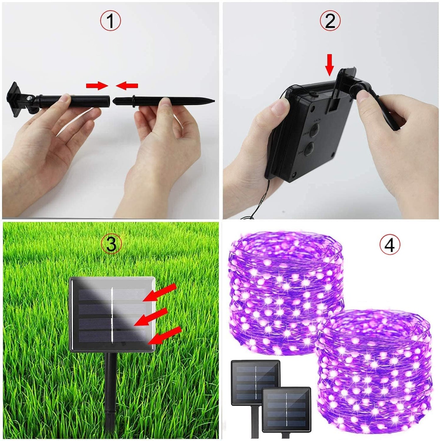 Purple Halloween Solar String Lights Outdoor, 2-Pack 80FT 200LED Solar Twinkle Light Waterproof, Copper Wire 8 Modes Purple Fairy Lights for Garden, Fence, Tree Decor, Halloween Decoration Outdoor