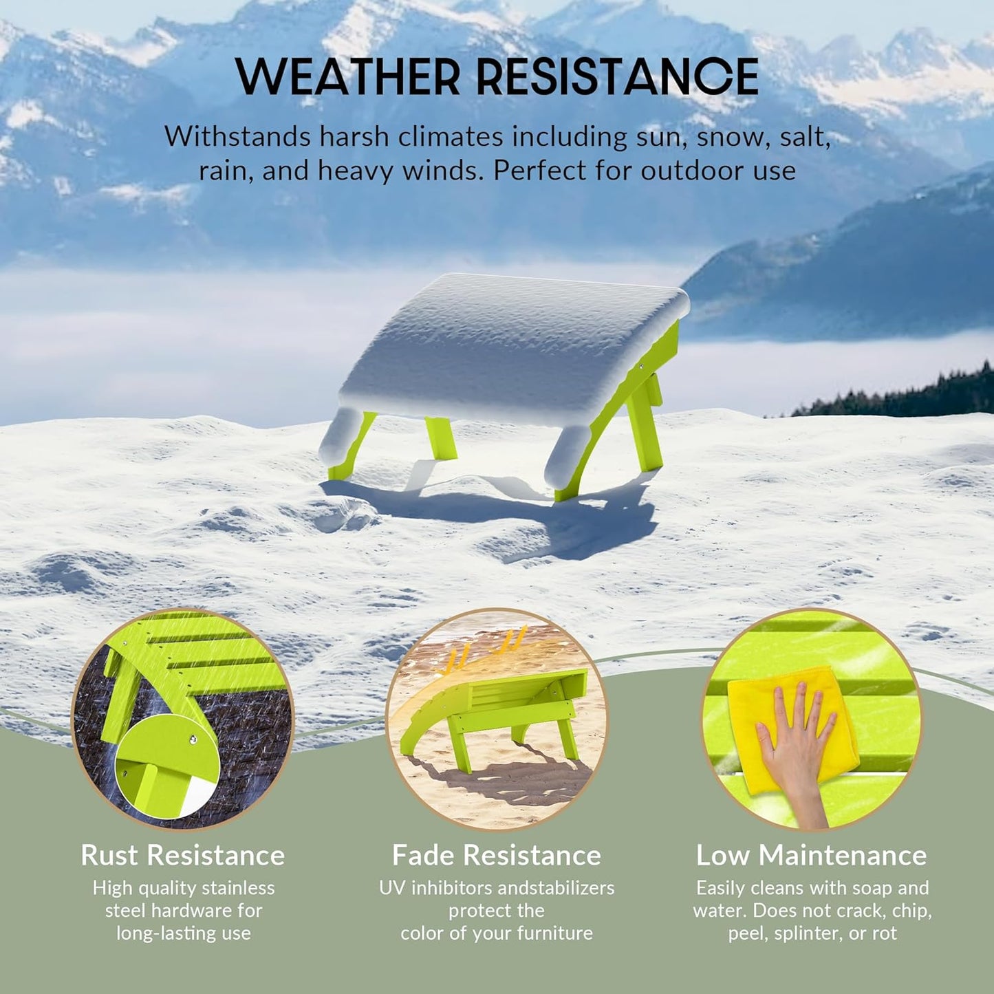 WestinTrends Dylan Outdoor Patio HDPE Adirondack Ottoman Footrest, Lime