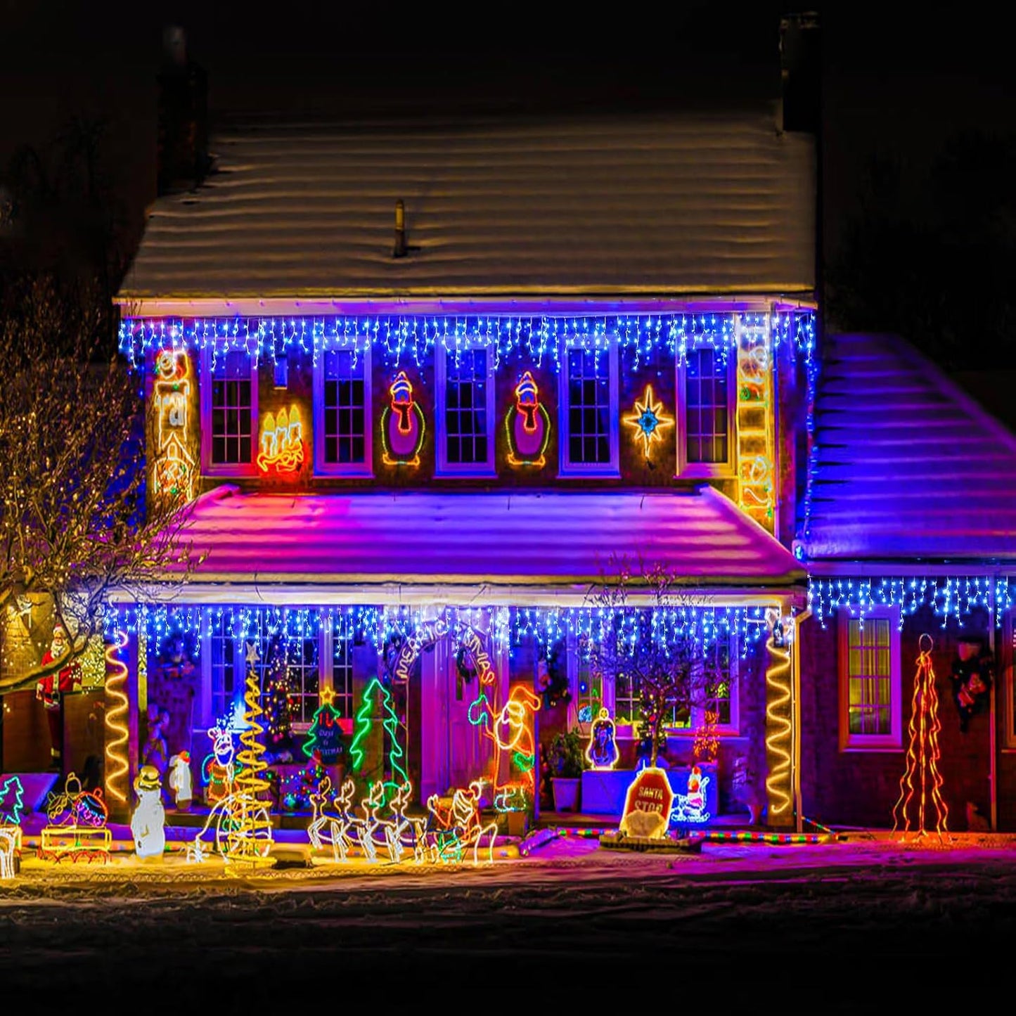 Icicle lights Outdoor - 66ft Christmas Lights with 640LED 120 Drops 8 Modes, Plug in Curtain String Lights Waterproof for Holiday Wedding Party Home Garden Bedroom Indoor Outdoor Decoration, Blue