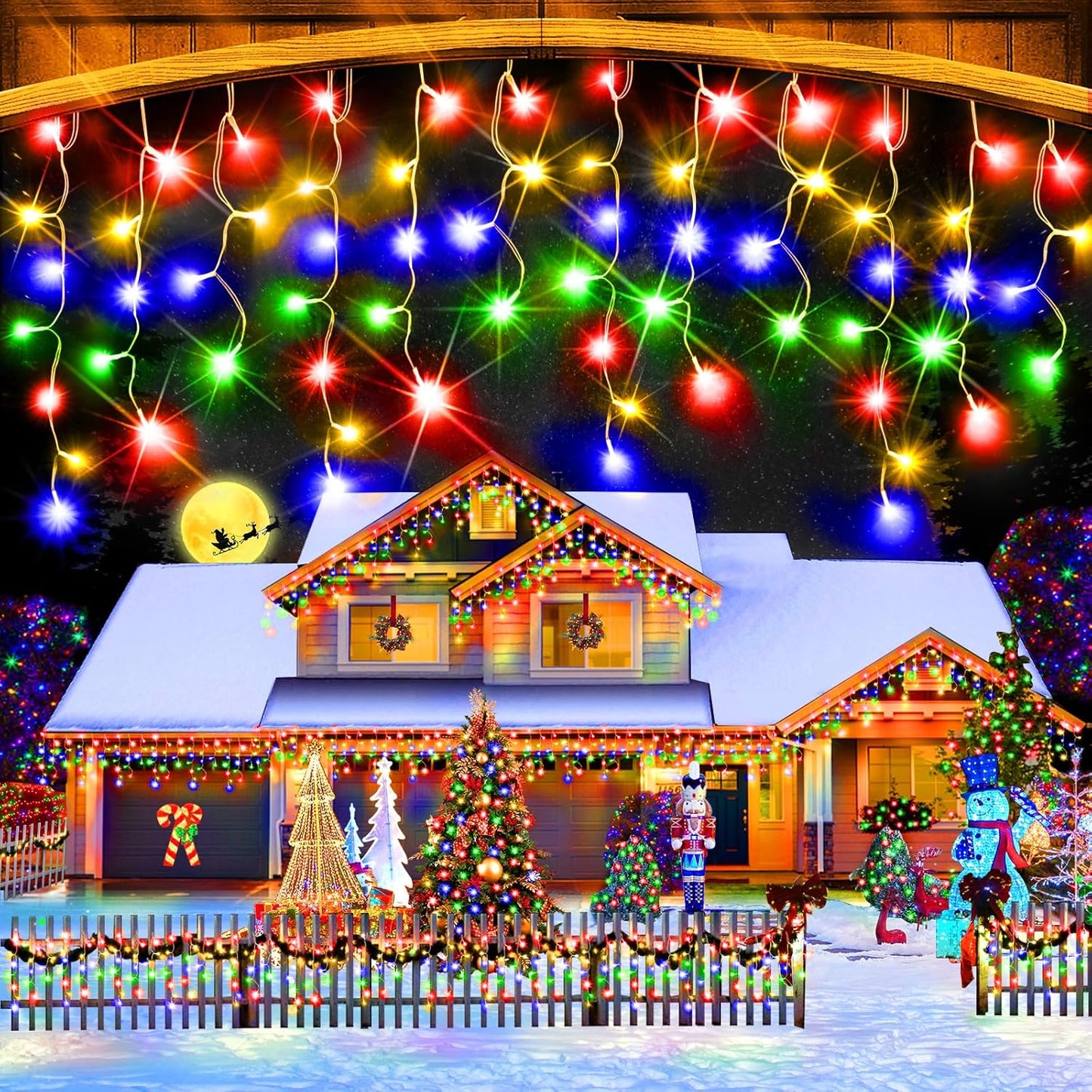 KNONEW 400 LED 43ft Multicolor Outdoor String Lights with 75 Drops, 8 Modes, Connectable, Timer & Memory Function, Water Resistant, Perfect for Christmas, Wedding, Party Decoration