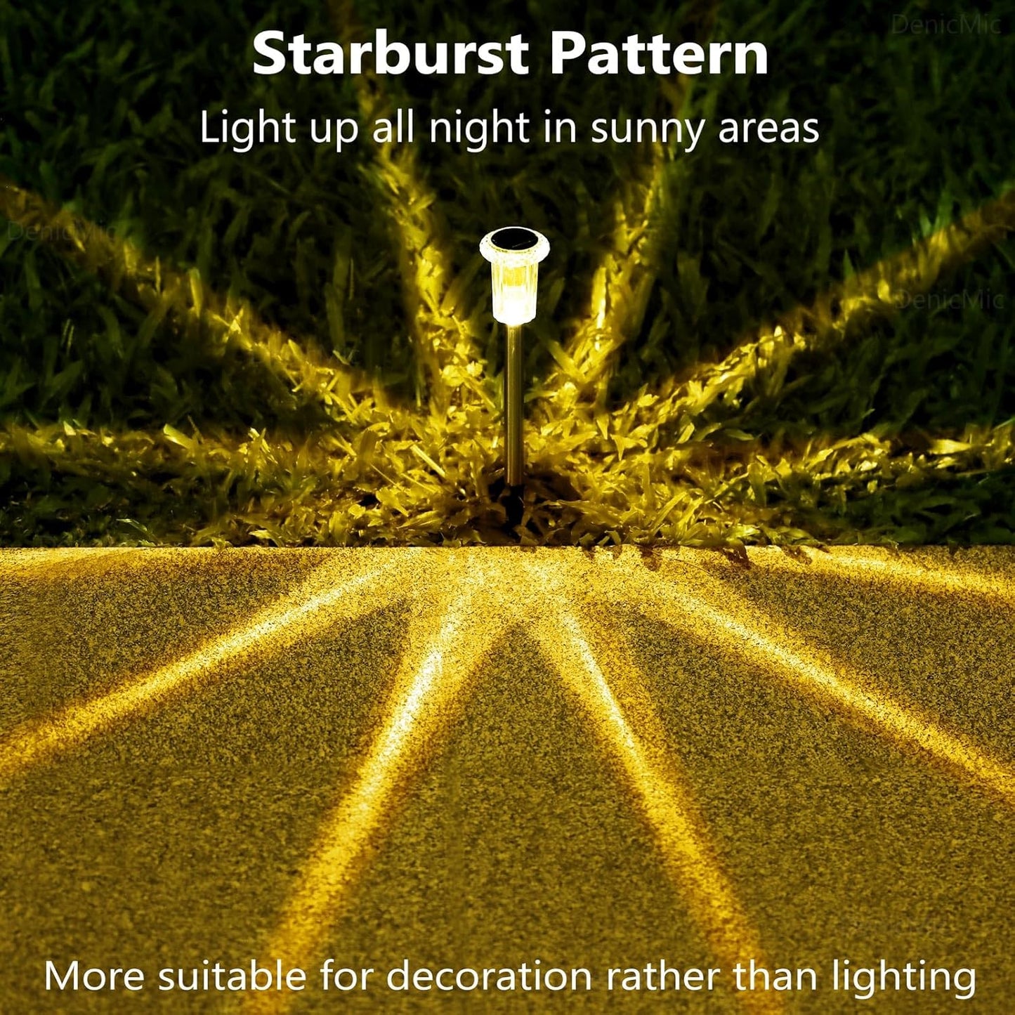 DenicMic Solar Lights Outdoor 10 Pack Waterproof 3000K Warm White LED Acrylic lamp Head Stainless Steel Stake for Landscape Lighting Path Walkway Sidewalk Backyard Patio Decor