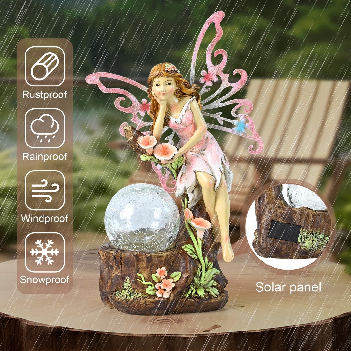 Garden Fairy Statue Outdoor Decor-Solar Flower Fairy Figurines-Garden Fairies Statues Decoration for Outside Lawn Yard Patio,Garden Ornament Gift,Tall 11.8 Inches