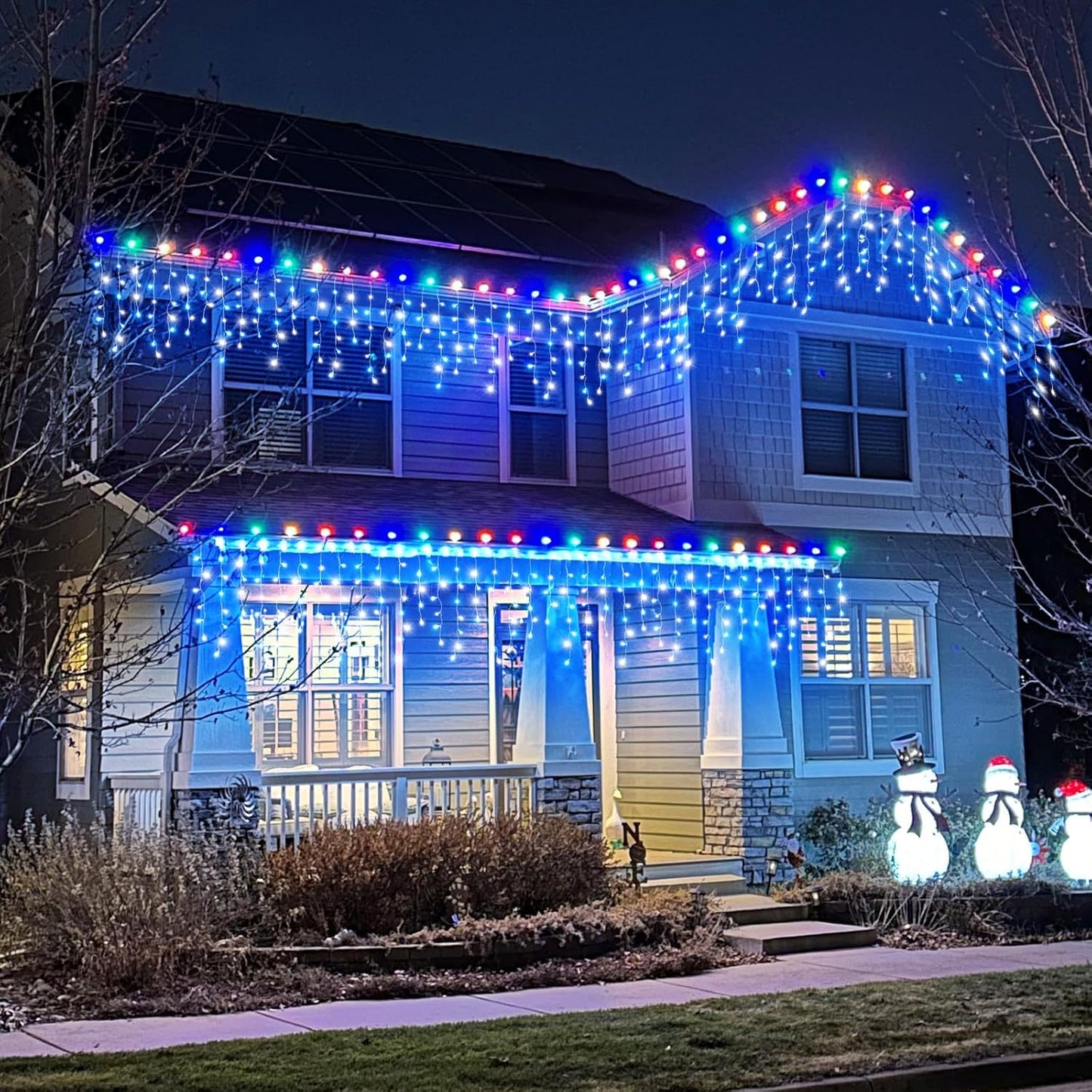 66ft Icicle Lights for Outside, Blue and White Christmas Lights Outdoor Indoor, 640 LED Twinkle String Light with 120 Drops Short Curtain Lights for Thanksgiving Room Home Wall Bedroom Window Decor