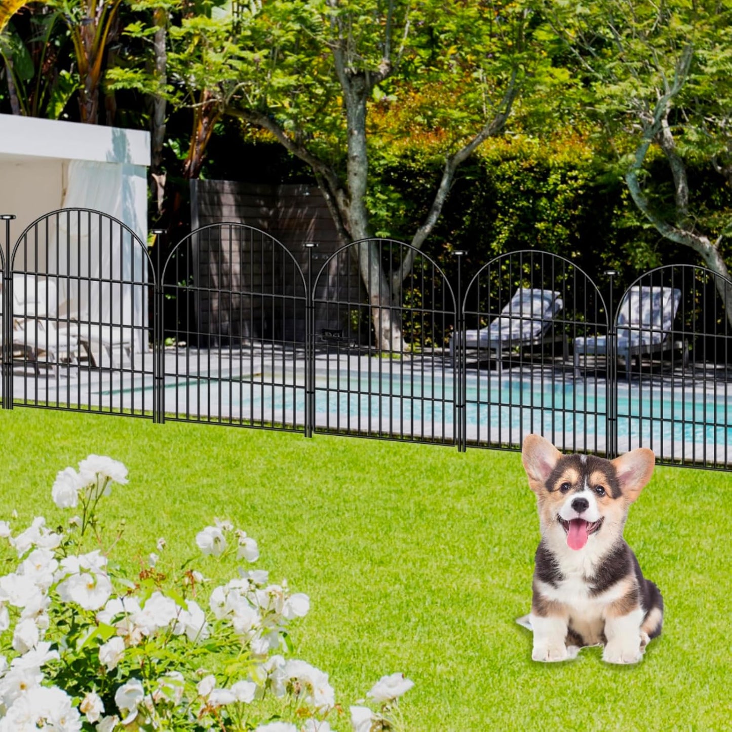 Tall Garden Fence with Gate, 32 in(H) x35 Ft(L) Garden Fencing Animal Barrier, 16 Panels Dog Digging Fences Barrier, Black Rustproof Flower Fence Border, Flower Bed Fencing for Outdoor Yard