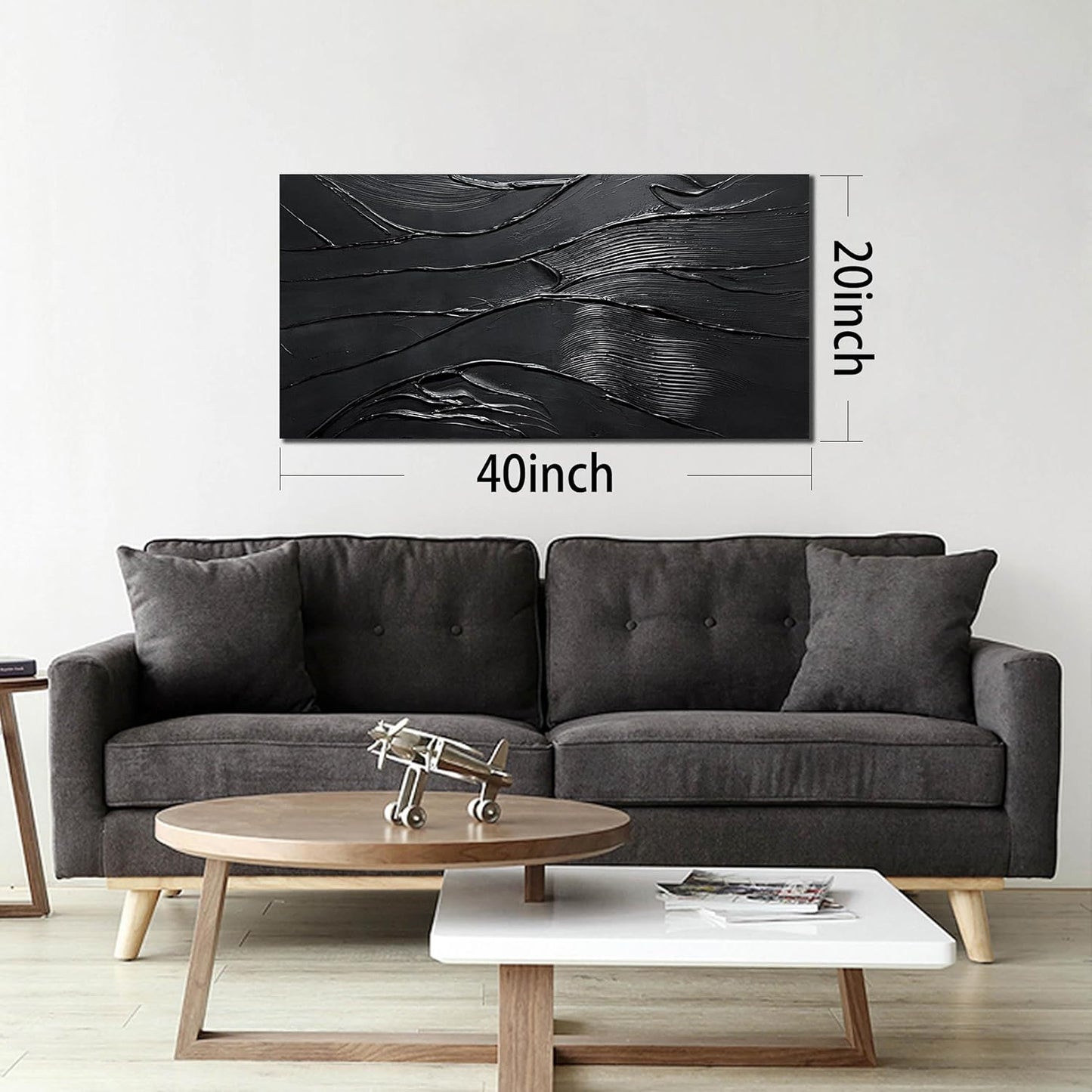 CGXART Abstract Painting Wall Art For Living Room Black Painting Wall Decor For Bedroom Modern Wall Art For Bathroom Size 20 x 40 Inch