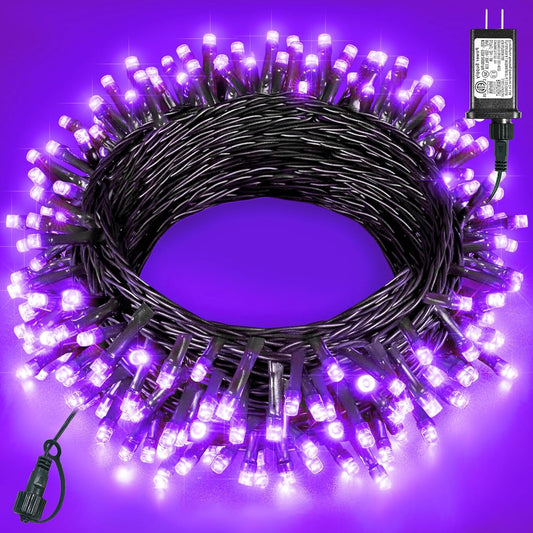 Halloween Lights Outdoor 40FT 120 LED, Green Wire String Lights for Outside Waterproof, 8 Modes Connectable Twinkle Tree Light for Indoor Bedroom Yard Party Holiday Decorations, Purple